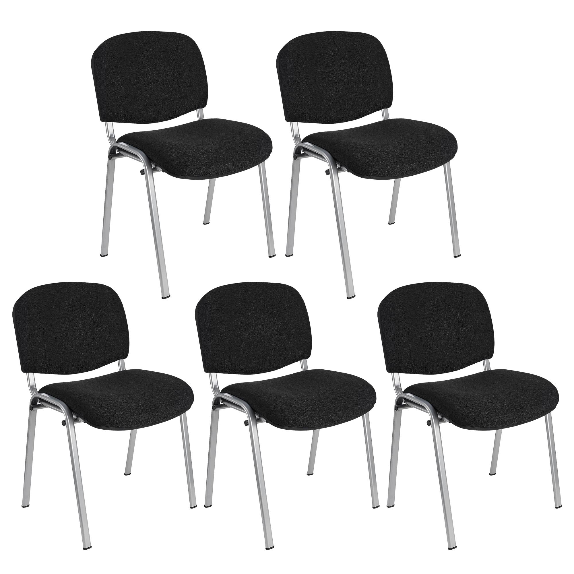 Im 5er-Set: Konferenzstuhl MOBY BASE mit grauen Stuhlbeinen, bequem und praktisch, stapelbar, Farbe Schwarz