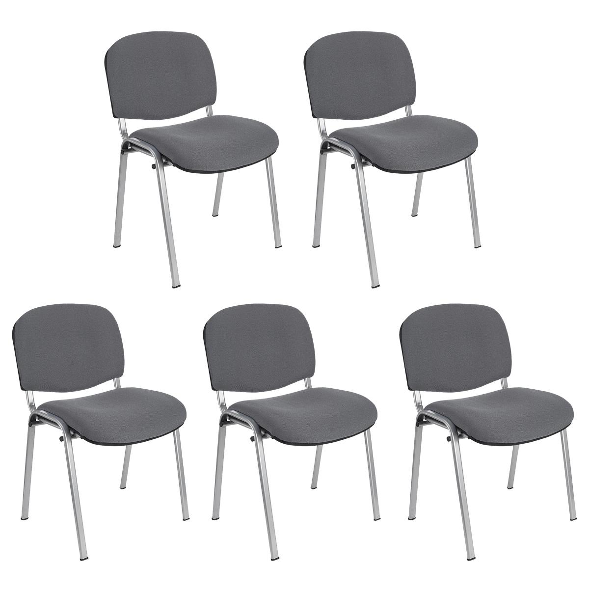 Im 5er-Set: Konferenzstuhl MOBY BASE mit grauen Stuhlbeinen, bequem und praktisch, stapelbar, Farbe Grau