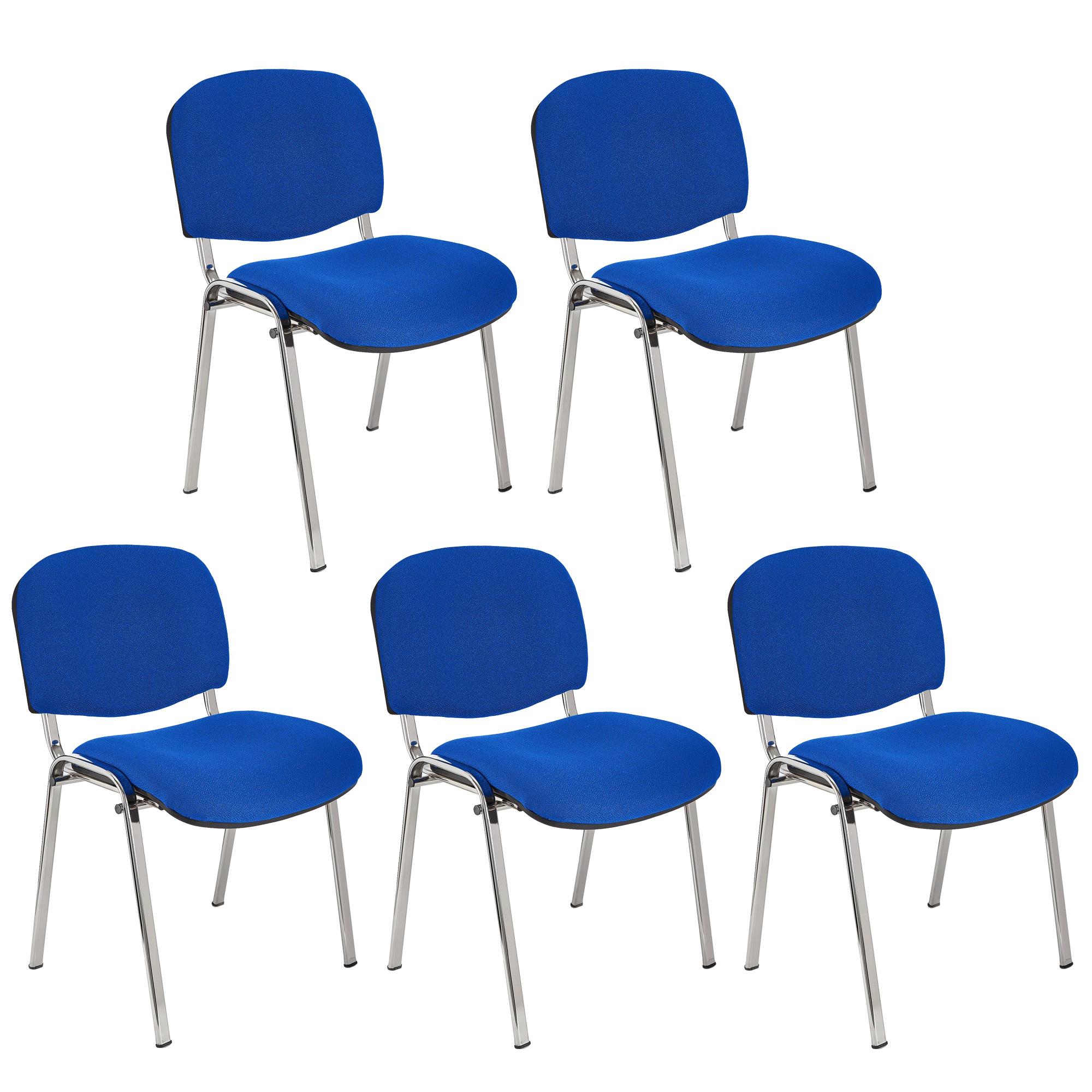 Im 5er-Set: Konferenzstuhl MOBY BASE mit verchromten Stuhlbeinen, bequem und praktisch, stapelbar, Farbe Blau
