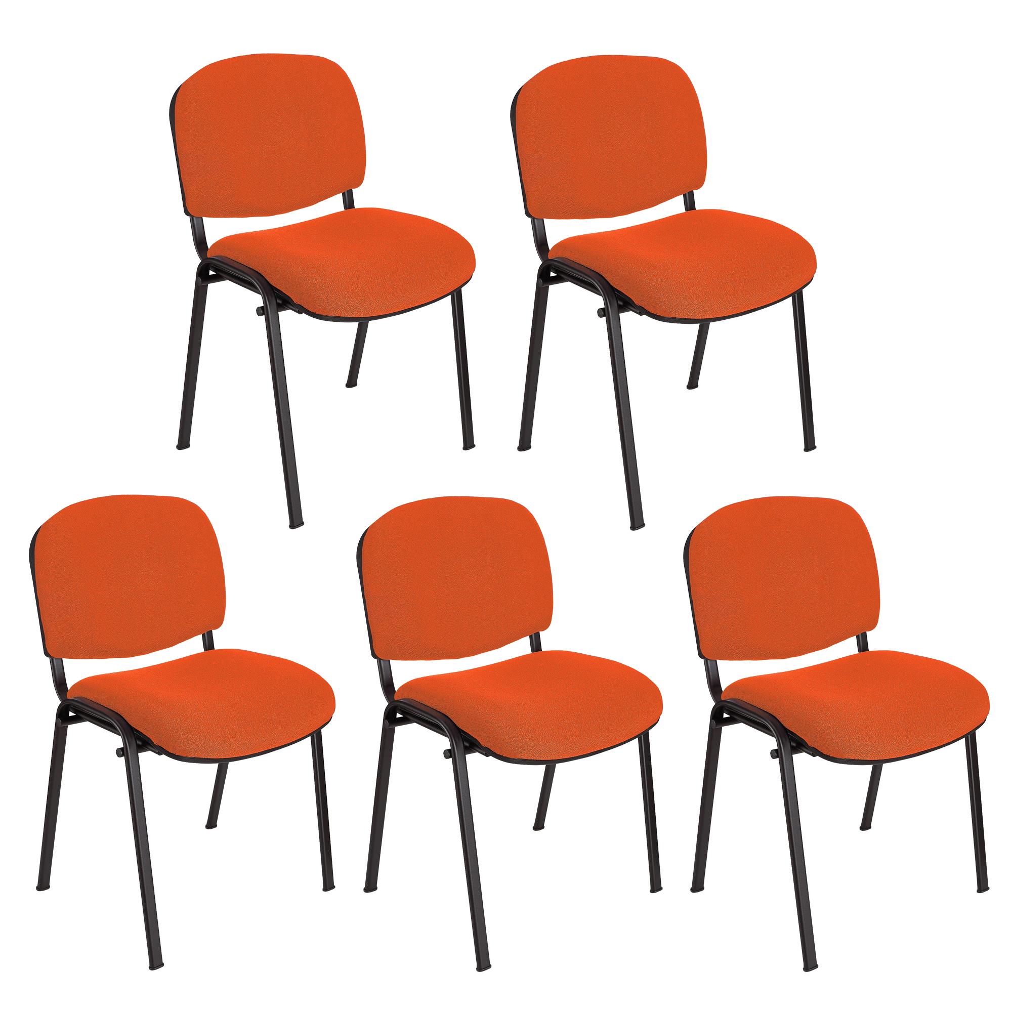 Im 5er-Set: Konferenzstuhl MOBY BASE mit schwarzen Stuhlbeinen, bequem und praktisch, stapelbar, Farbe Orange