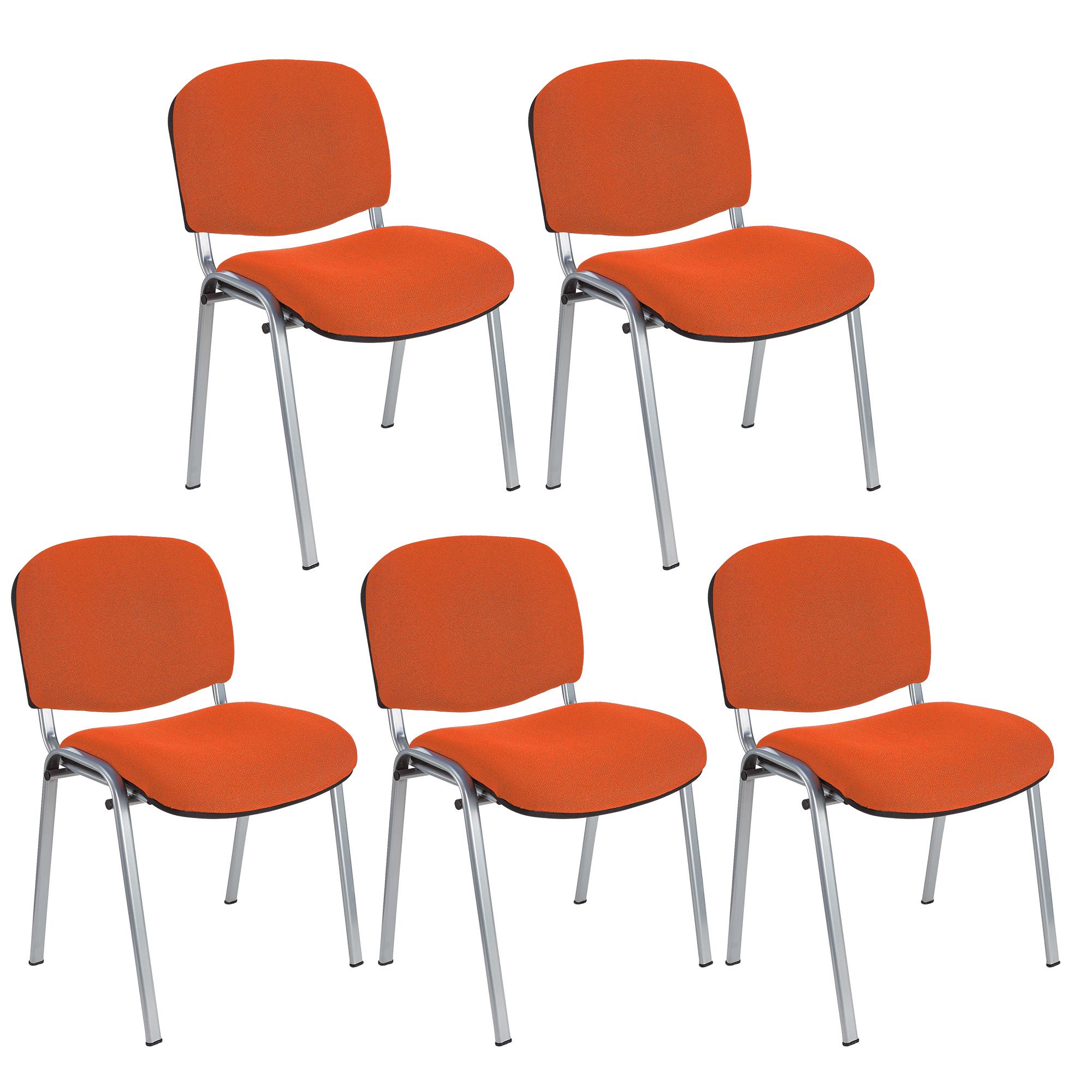 Im 5er-Set: Konferenzstuhl MOBY BASE mit grauen Stuhlbeinen, bequem und praktisch, stapelbar, Farbe Orange