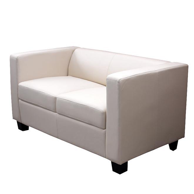 Sessel BASEL, Zweisitzer, elegantes Design, großer Komfort, Leder, Farbe Cremeweiß