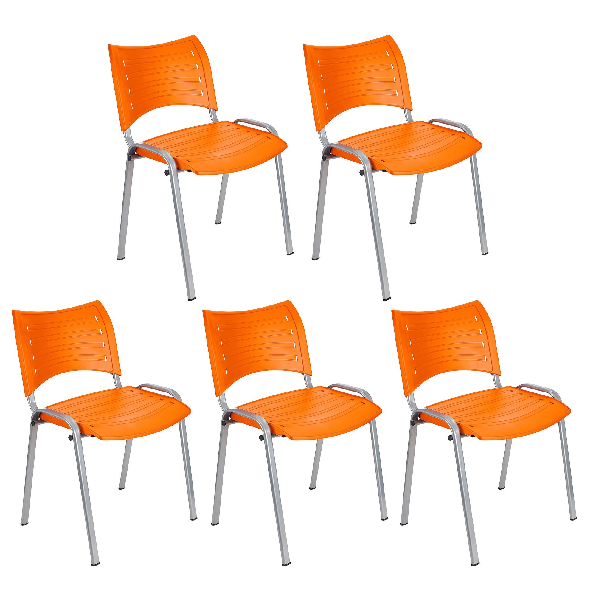 Im 5er-Set: Besucherstuhl ELVA G, stapelbar und sehr praktisch, graue Stuhlbeine, Farbe Orange