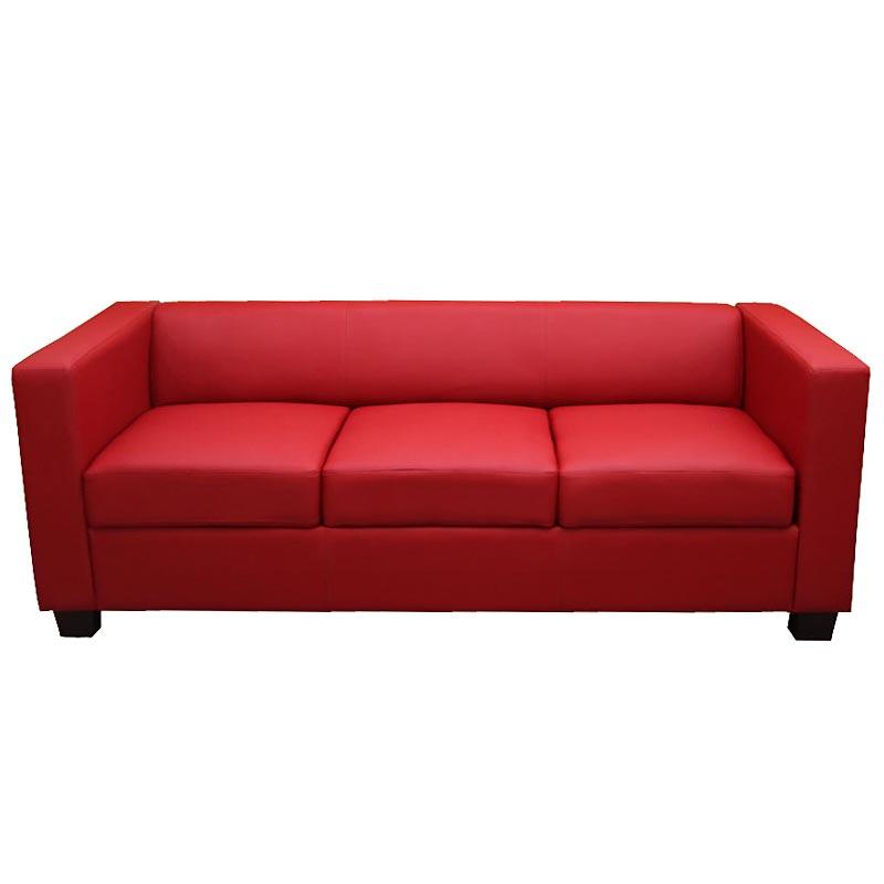 Sessel BASEL, Dreisitzer, elegantes Design, großer Komfort, Kunstleder, Farbe Rot