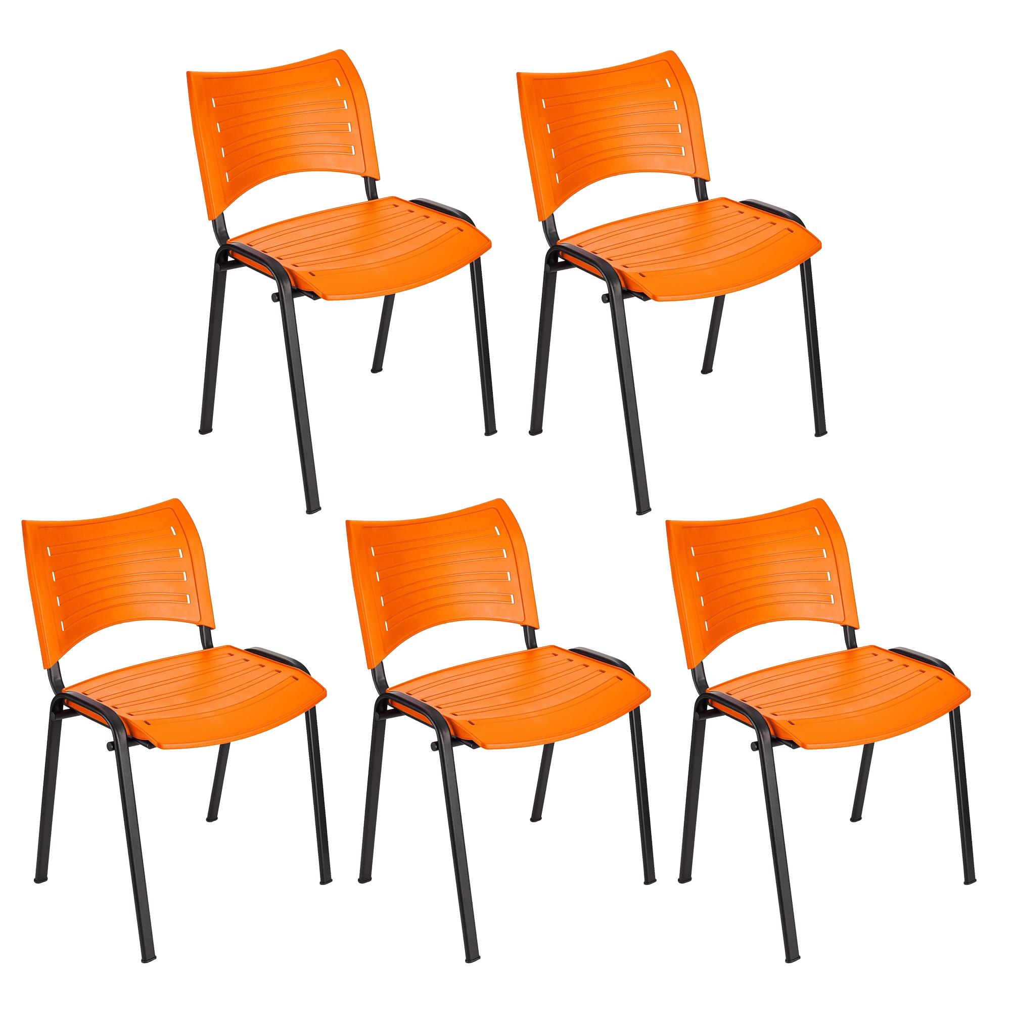Im 5er-Set: Besucherstuhl ELVA B, stapelbar und sehr praktisch, schwarze Stuhlbeine, Farbe Orange