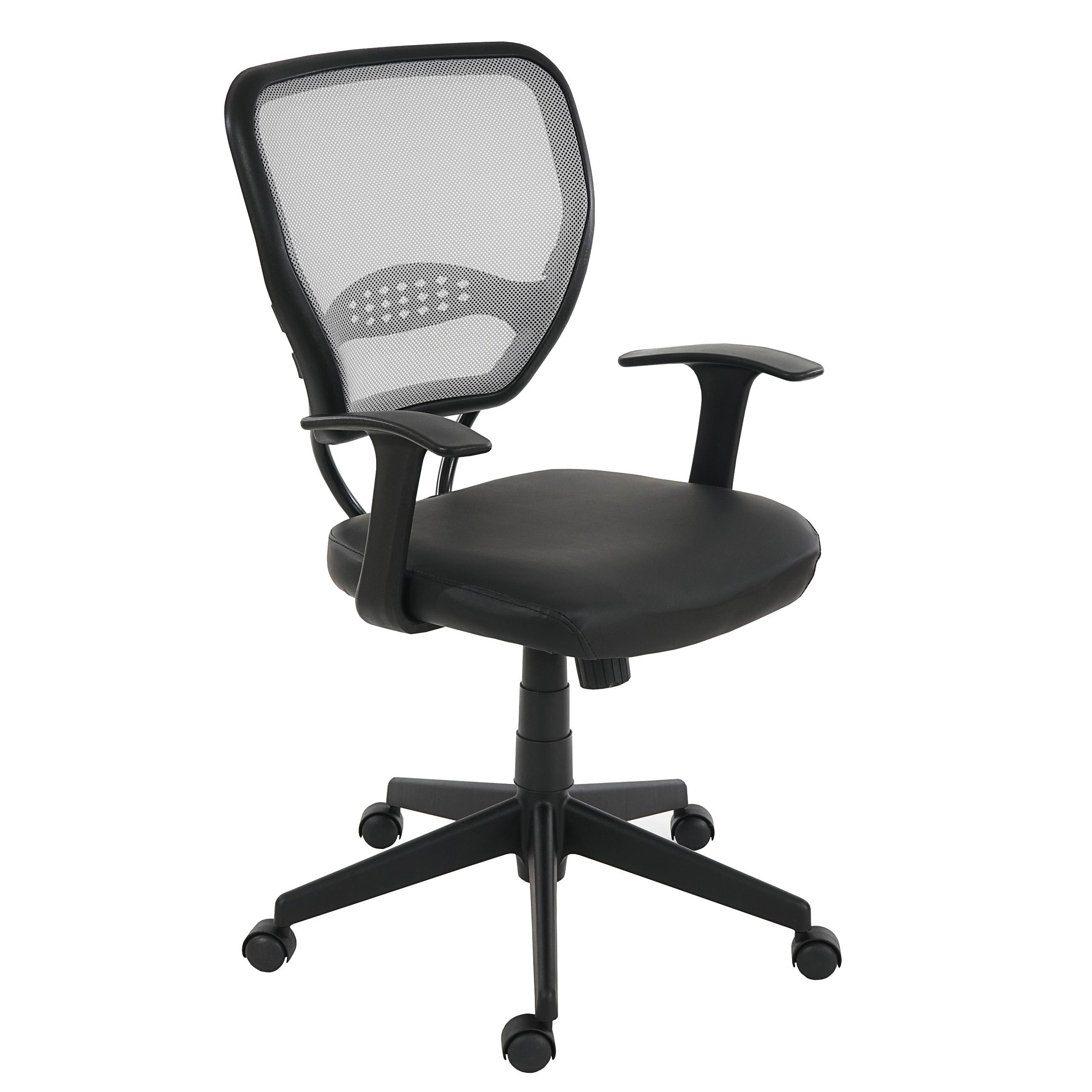 XXL-Bürostuhl TENOYA LEDER, bequeme Sitzpolsterung, Rückenlehne mit Netzbezug, Farbe Grau