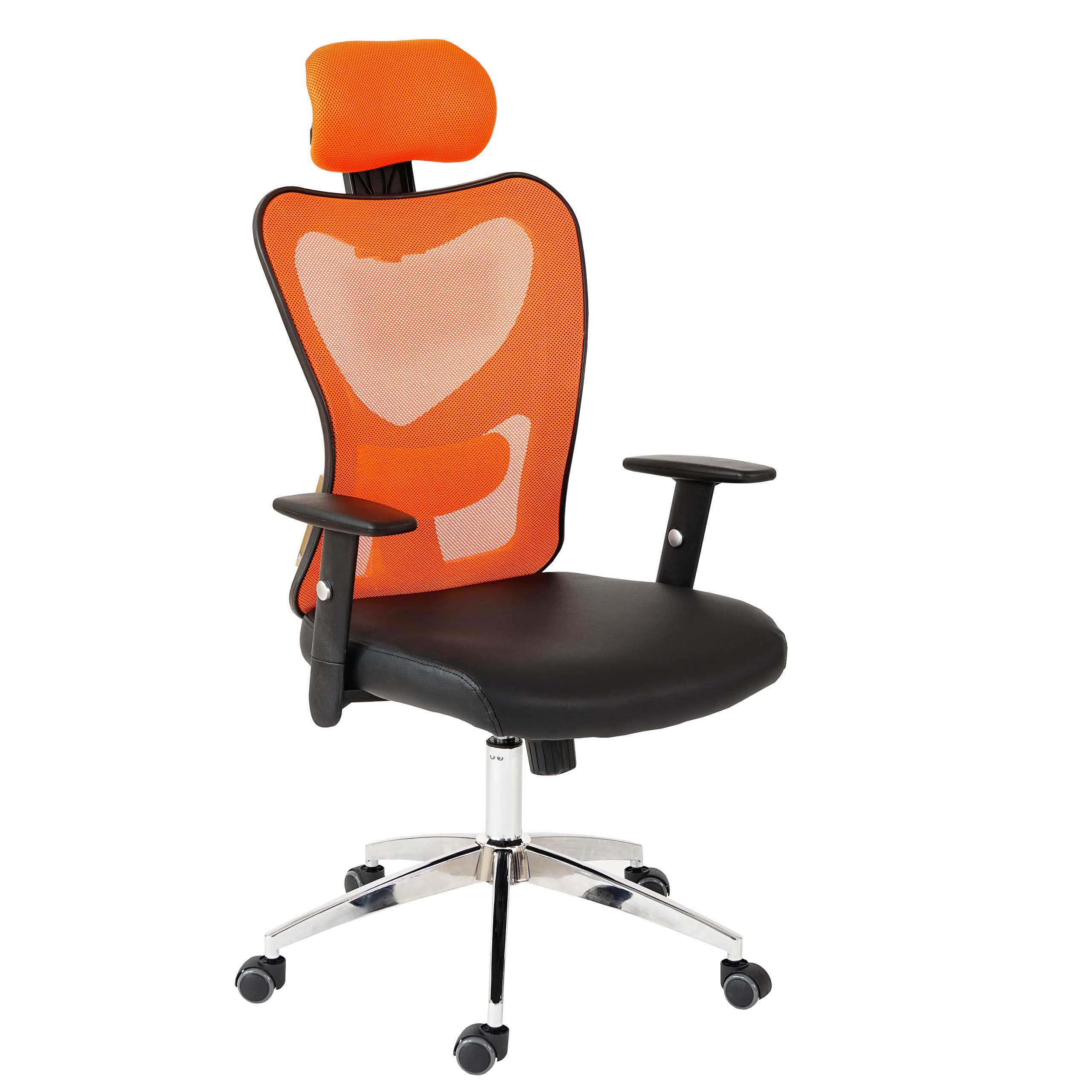 Ergonomischer Bürostuhl ZELIA, für die 8h-Nutzung, gepolsterte Lordosenstütze, Metallgestell, Farbe Orange