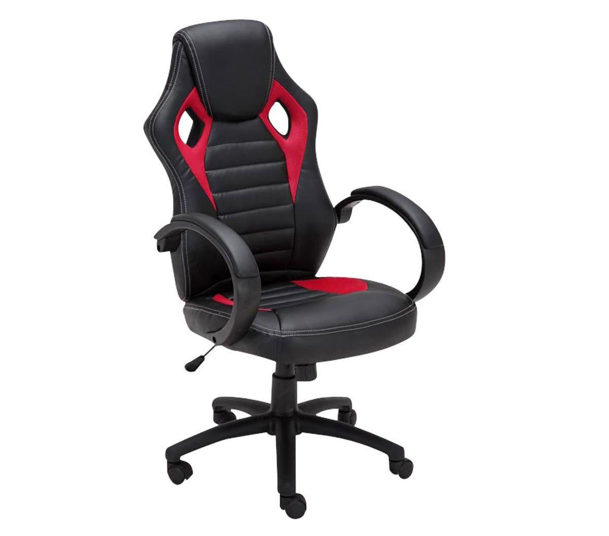 Gaming-Stuhl ASCARI, sportliches Design, sehr bequem, Leder- und Stoffbezug, Farbe Schwarz / Rot