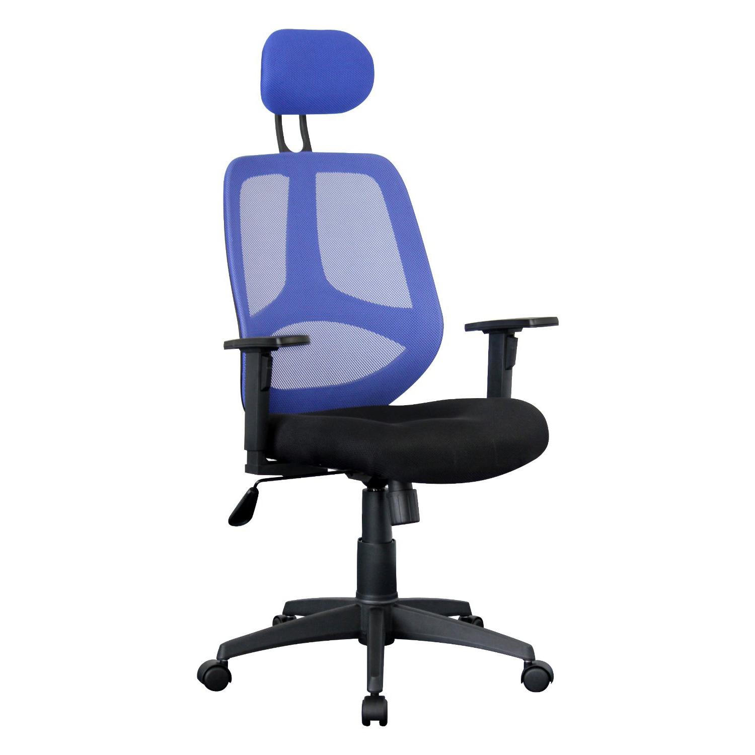 Ergonomischer Bürostuhl DRAKE, verstellbare Kopfstütze und Armlehnen, atmungsaktiver Netzbezug, Farbe Blau / Schwarz