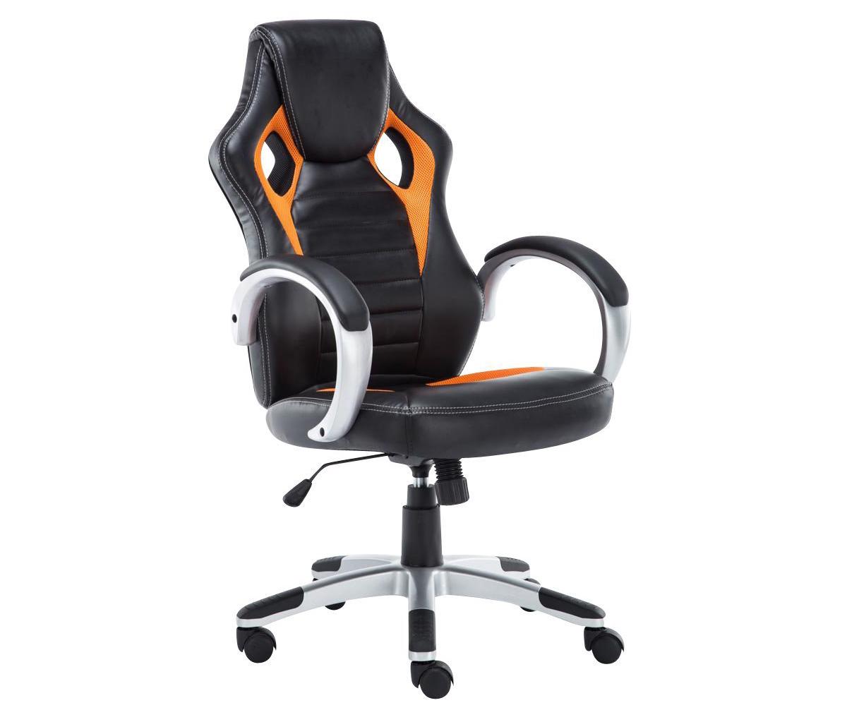 Gaming-Stuhl ASCARI PRO, sportliches Design, sehr bequem, Leder- und Stoffbezug, Farbe Schwarz / Orange