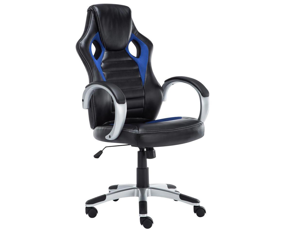 Gaming-Stuhl ASCARI PRO, sportliches Design, sehr bequem, Leder- und Stoffbezug, Farbe Schwarz / Blau