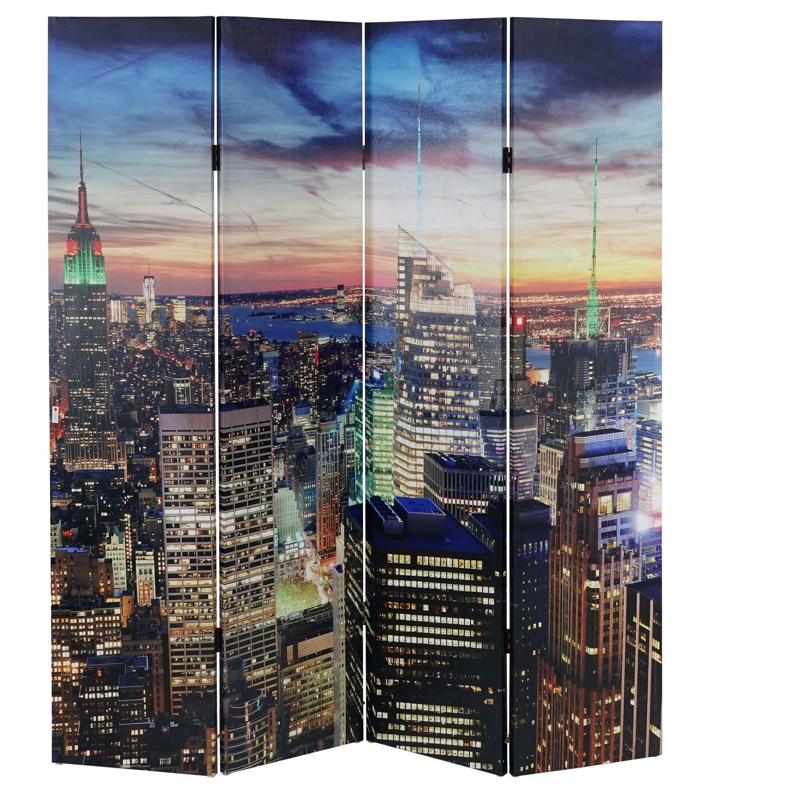 Bürowandschirm LED CITY, 4-teilig, 180x160x2,5cm, mit Beleuchtung, sehr praktisch, Holzstruktur