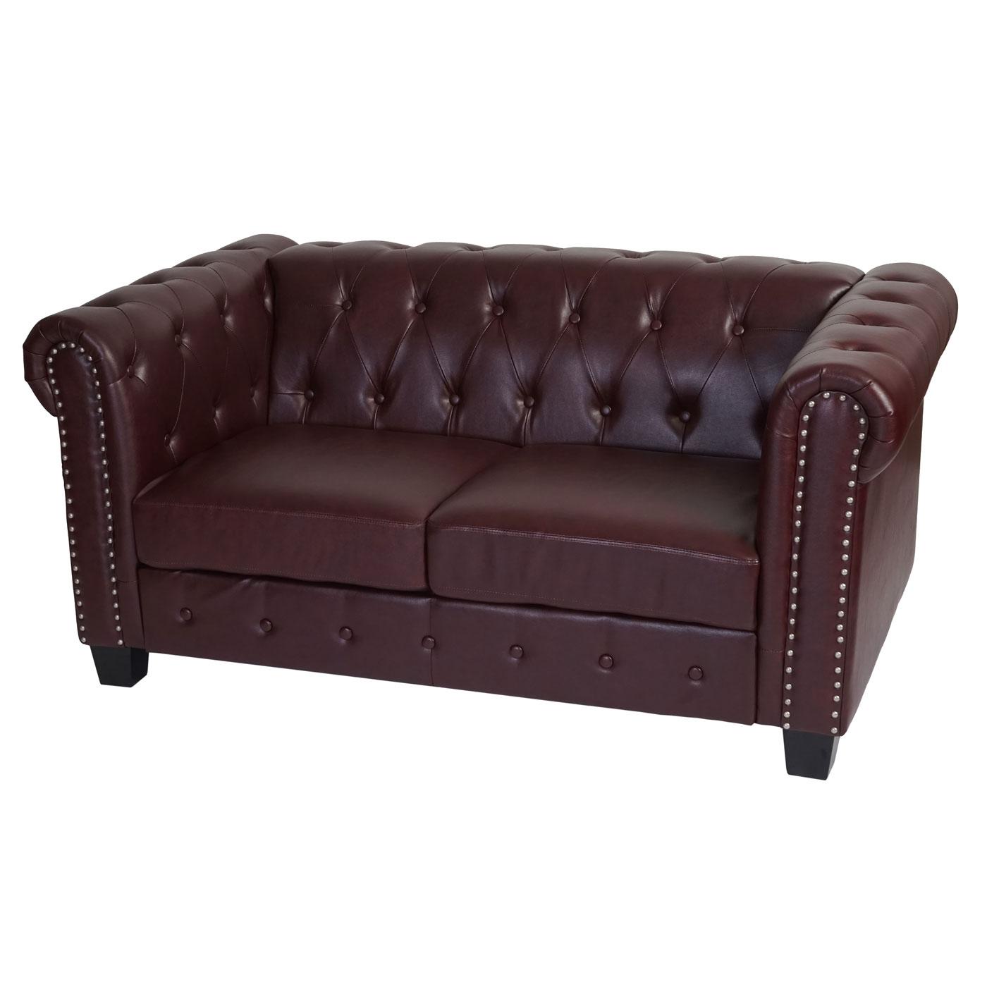 Sofa CHESTER, 2 Sitzer, klassisches und elegantes Design, Leder, quadratische Stuhlbeine, Farbe Burgunder