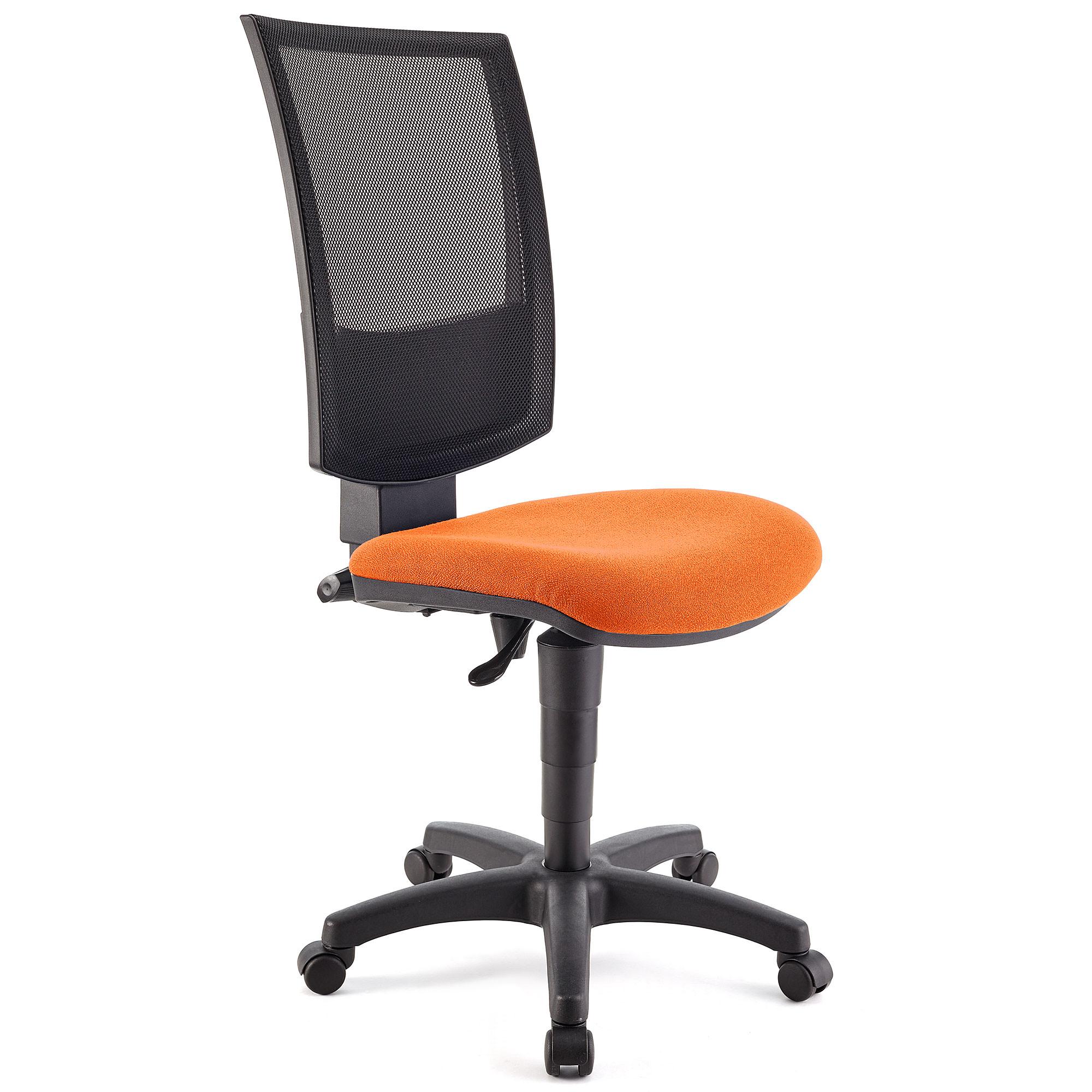 Bürostuhl PANDORA OHNE ARMLEHNE, verstellbare Rückenlehne mit Netzbezug, dicke Polsterung, Farbe Orange
