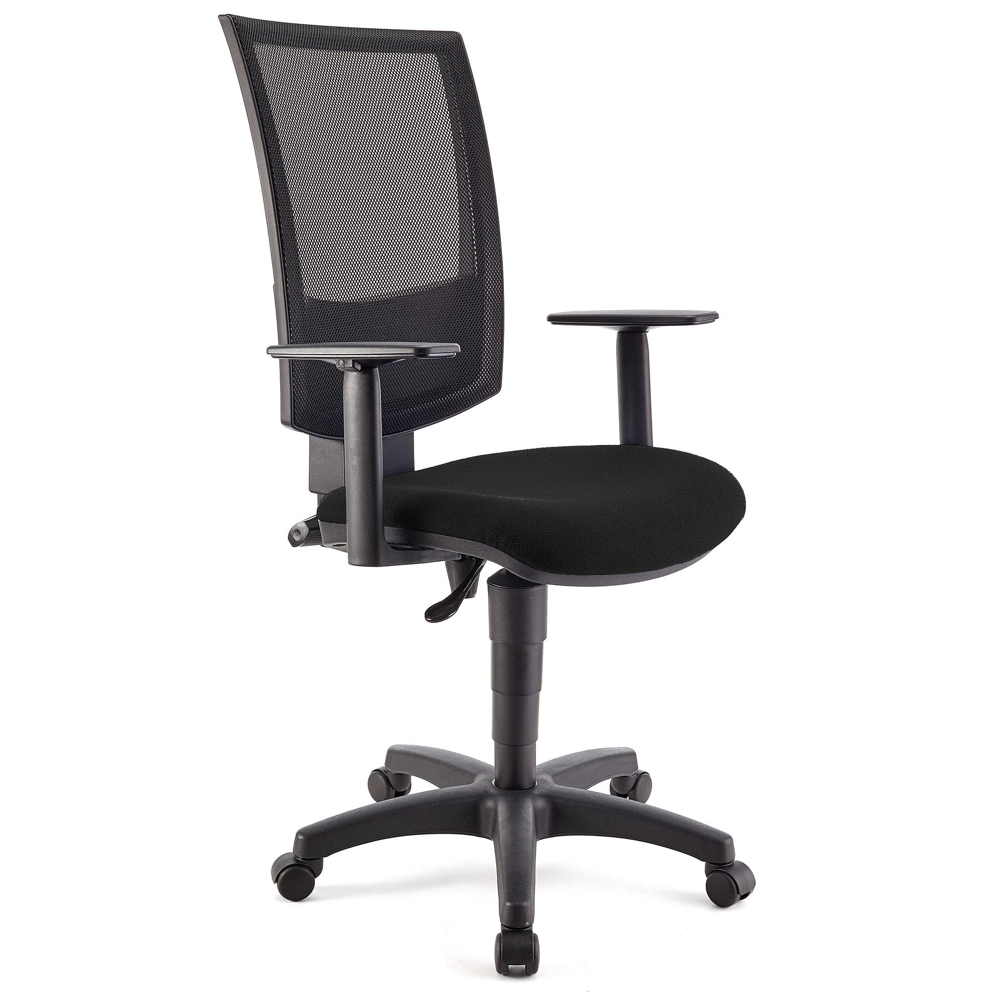 Bürostuhl PANDORA PLUS mit verstellbaren Armlehnen, Rückenlehne mit Netzbezug, dicke Polsterung, Farbe Schwarz