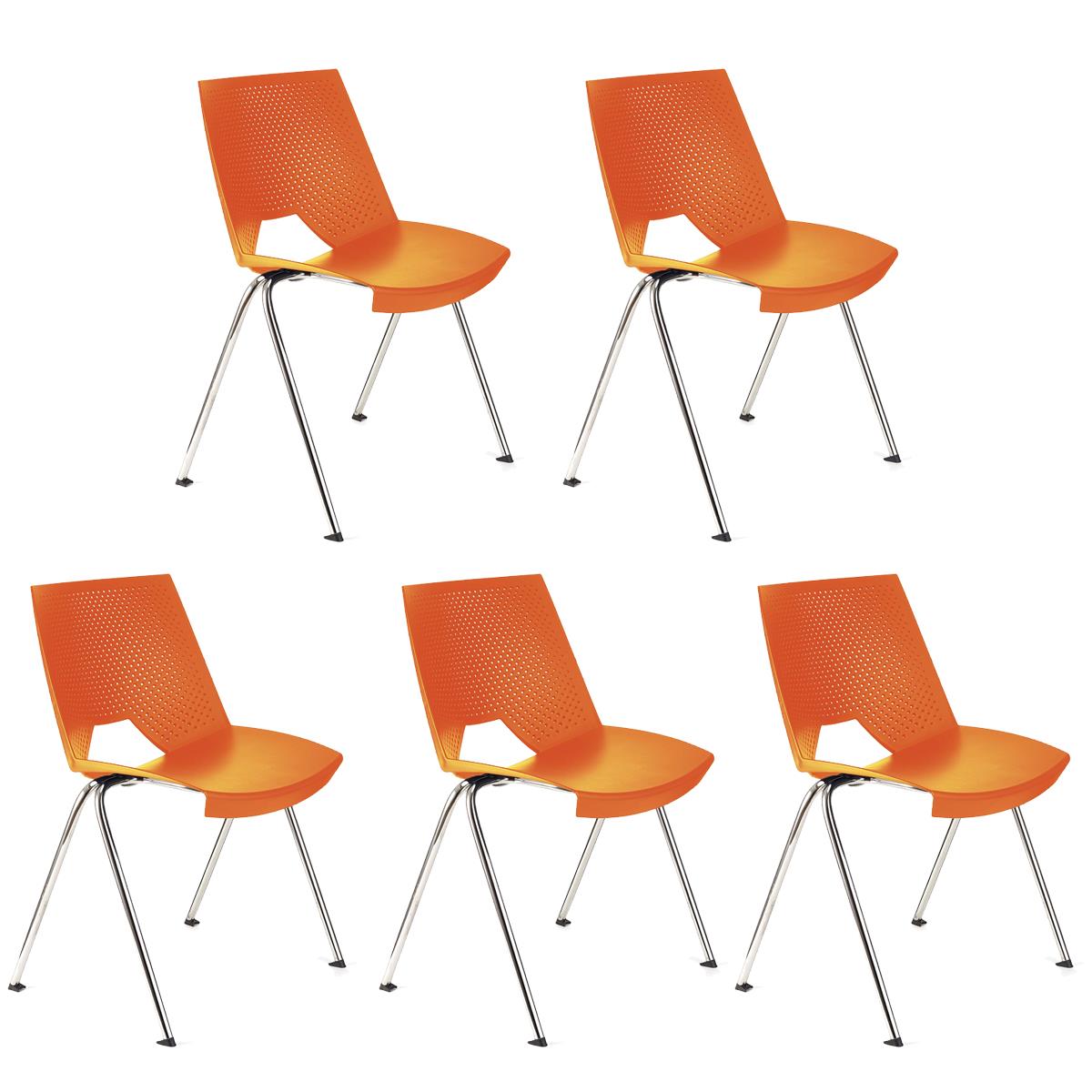 Im 5er-Set: Besucherstuhl ENZO, bequem, praktisch und stapelbar, Farbe Orange