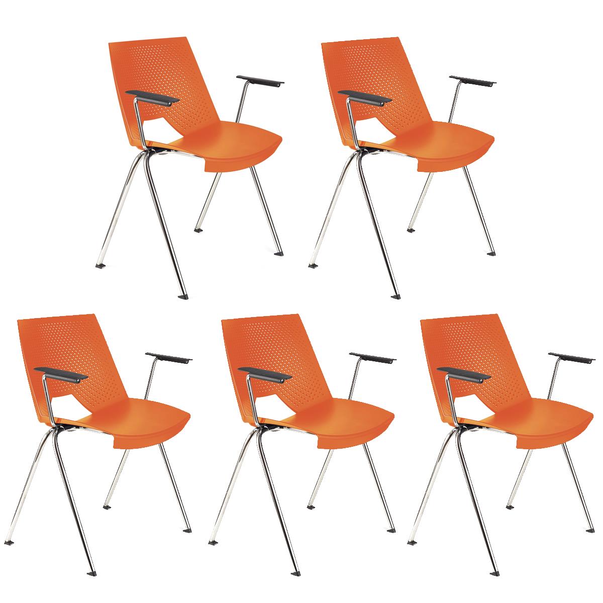 Im 5er-Set: Besucherstuhl ENZO MIT ARMLEHNEN, bequem, praktisch und stapelbar, Farbe Orange