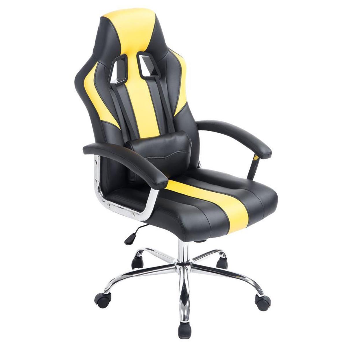 Gaming-Stuhl INDOS, sportliches Design, hoher Komfort, Metallfußkreuz, Lederbezug, Farbe Schwarz / Gelb