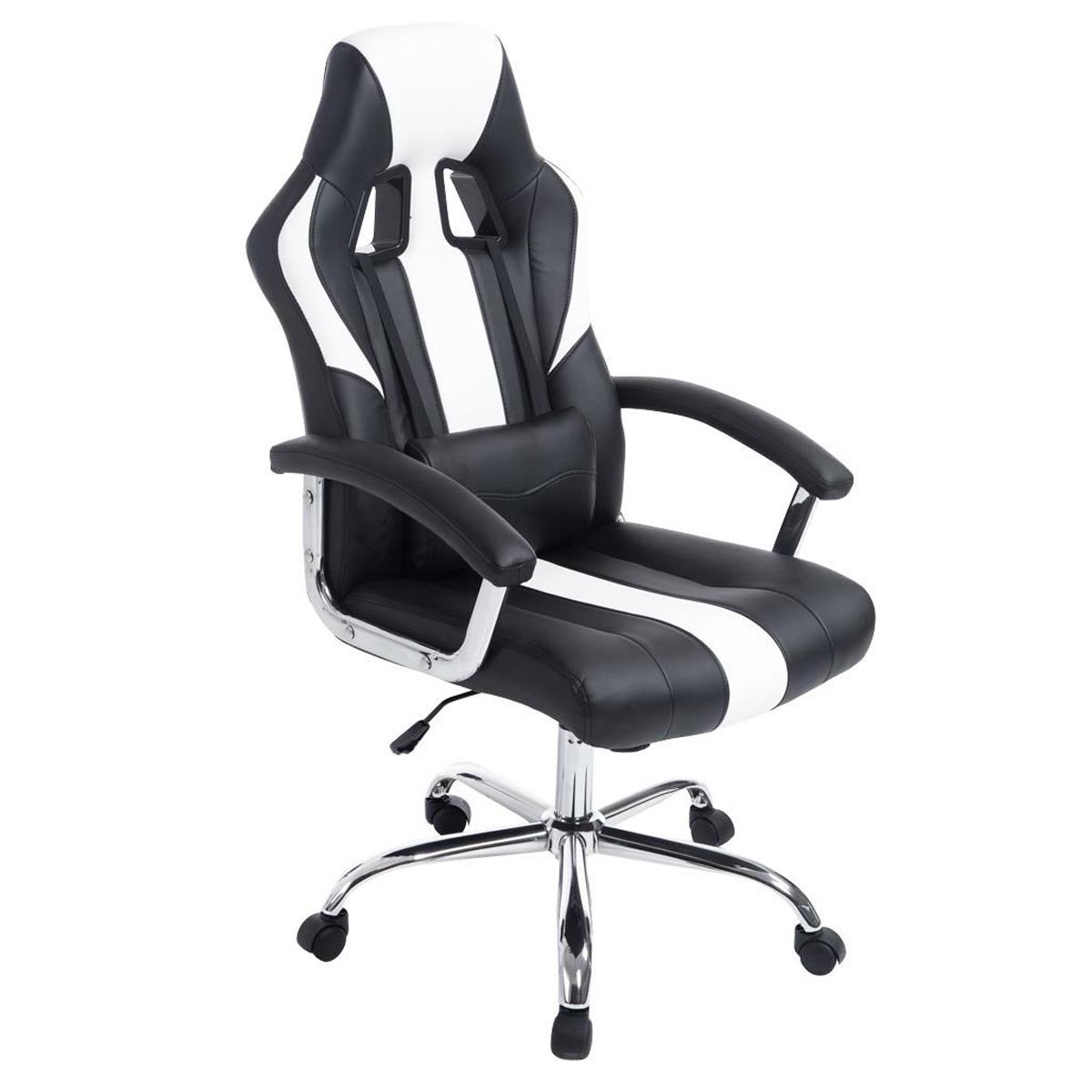 Gaming-Stuhl INDOS, sportliches Design, hoher Komfort, Metallfußkreuz, Lederbezug, Farbe Schwarz /Weiß
