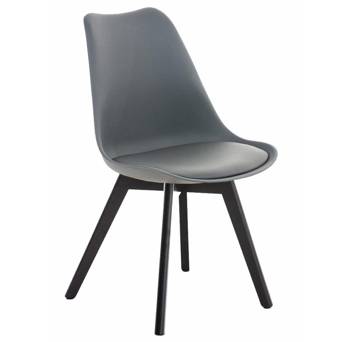 Designer Stuhl/ Besucherstuhl BOSPORUS, dunkle Stuhlbeine, Kunststoffsitzschale, Lederbezug, Farbe Grau