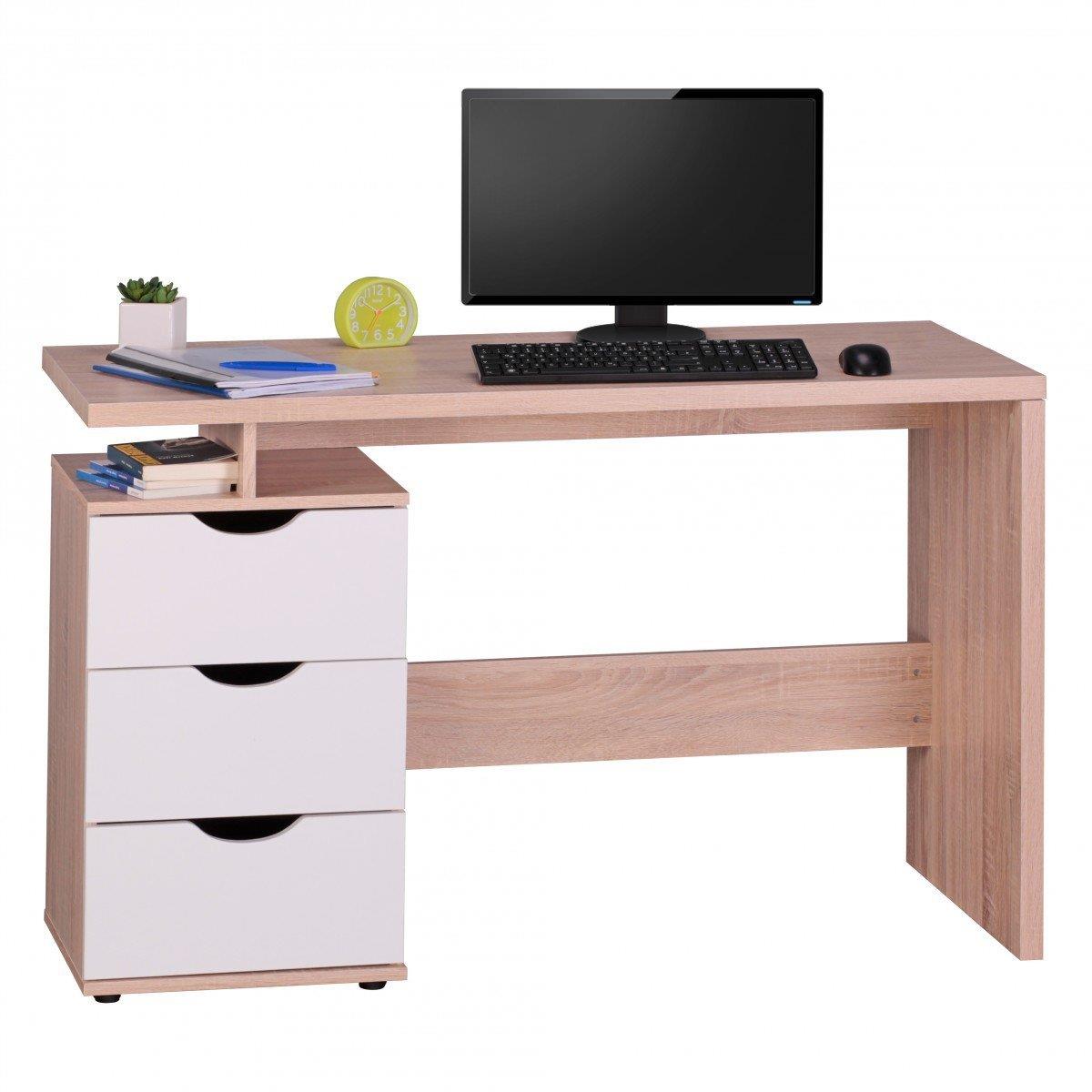Schreibtisch NATALI, Modernes Design, Abmessungen 120x53x76cm, Holz, Farbe Weiß/Eiche