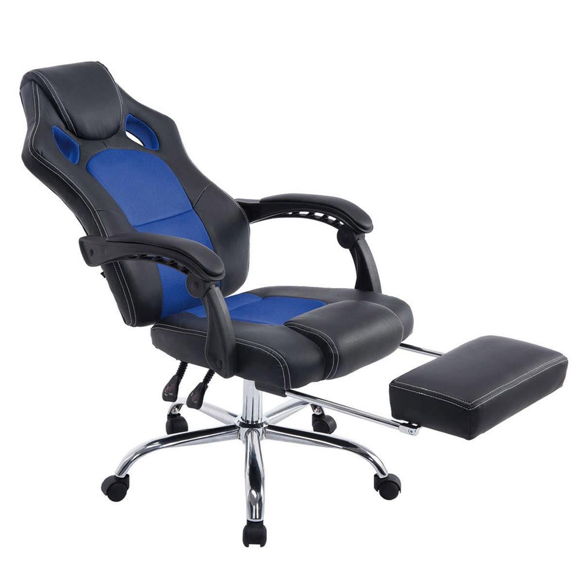 Gaming-Stuhl SPRINT, ausziehbare Fußablage, Leder- und atmungsaktiver Netzstoffbezug, Farbe Blau