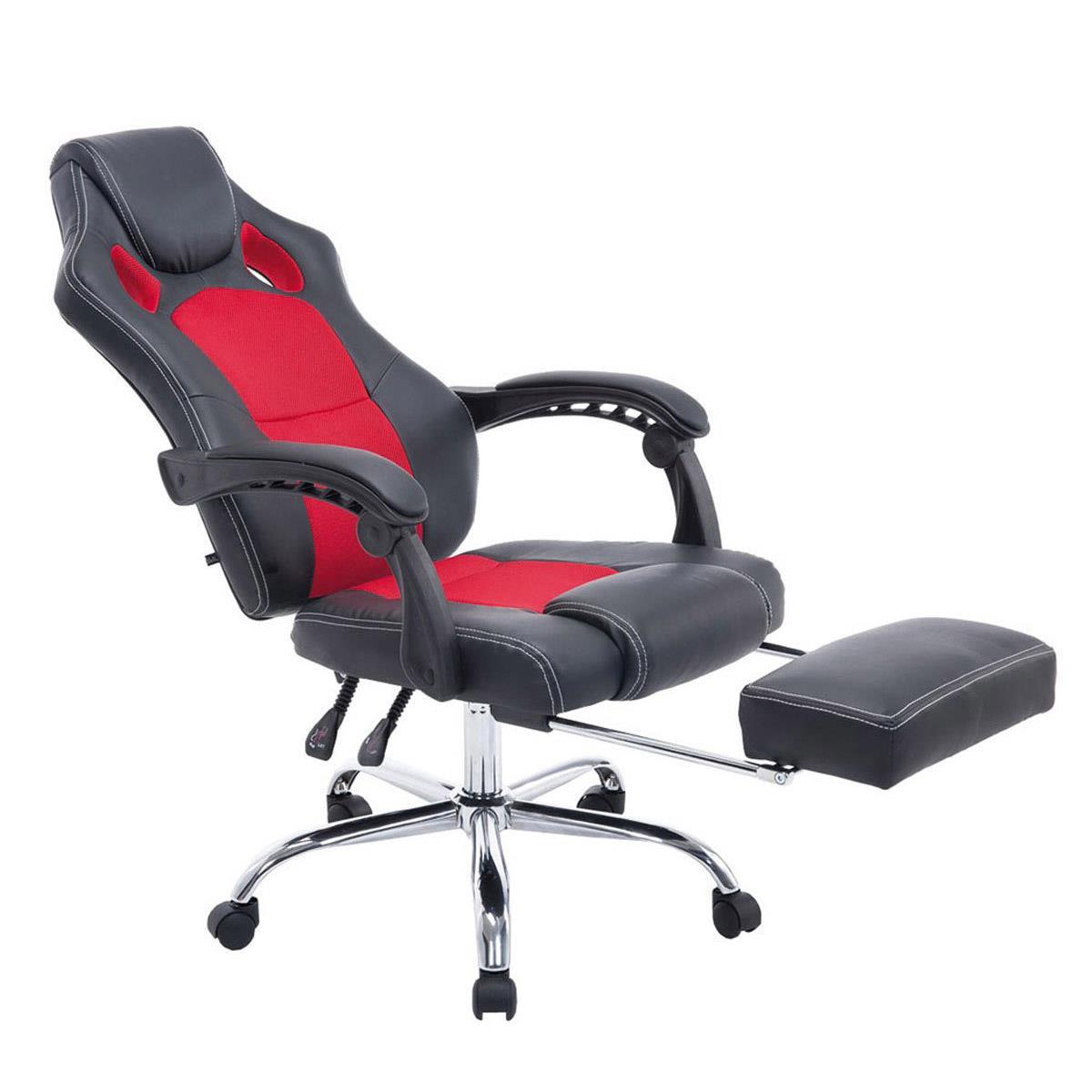 Gaming-Stuhl SPRINT, ausziehbare Fußablage, Leder- und atmungsaktiver Netzstoffbezug, Farbe Rot