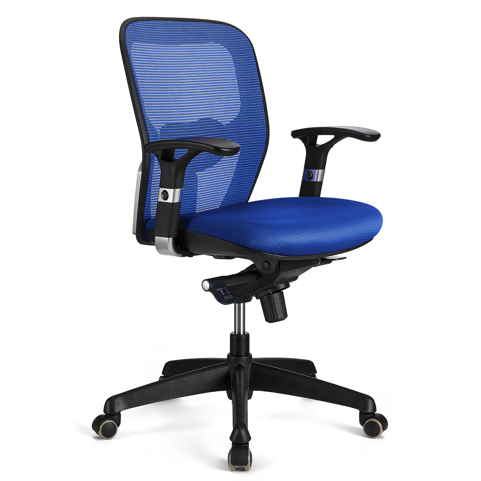 Ergonomischer Bürostuhl FELIX, verstellbare Lordosenstütze, für die 8h-Nutzung, Farbe Blau