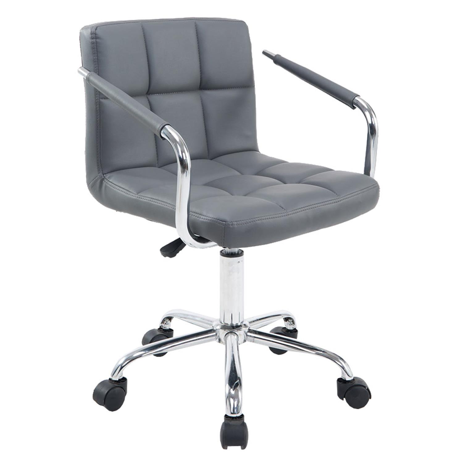 Bürodrehstuhl BETTY, dicke Polsterung, Metallgestell, Lederbezug, Farbe Grau
