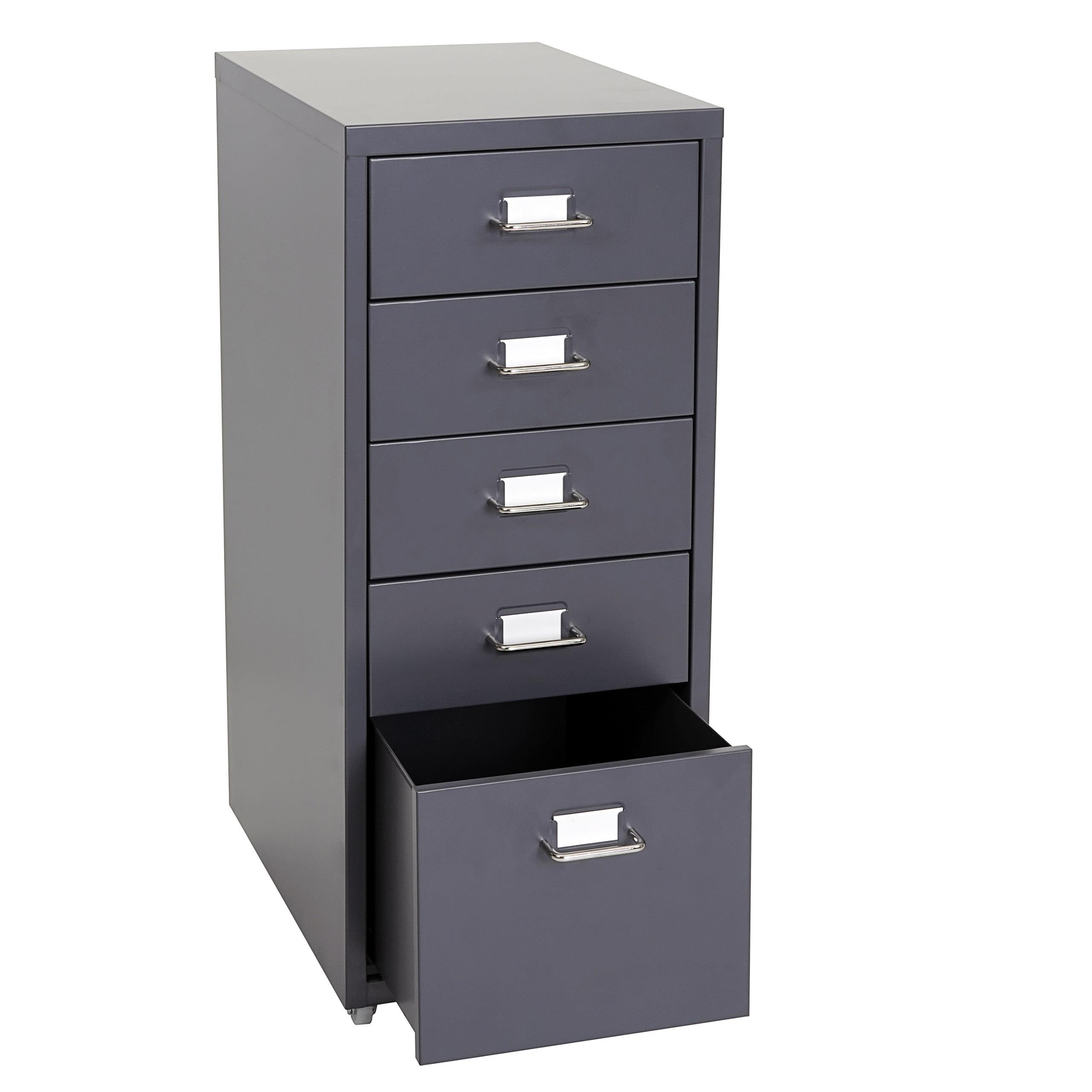 Rollcontainer HUTE, Büroschrank, 5 Schubladen, 69x28x44 cm, Stahlblech, Farbe Grau