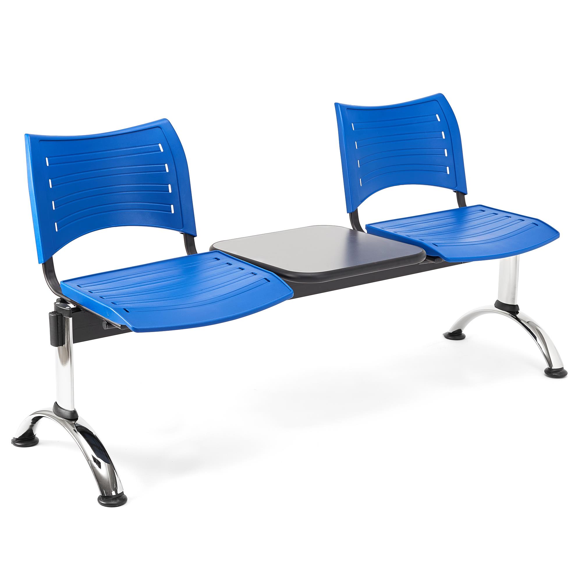 Wartebank ELVA 2-Sitzer mit Tisch, Metallgestell, Kunststoff, Farbe Blau