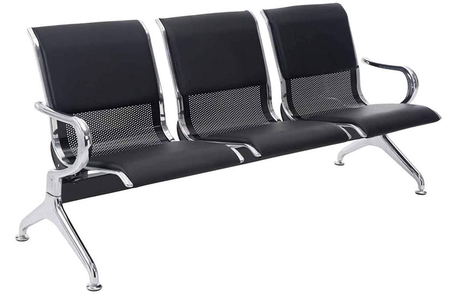 Wartebank 3-Sitzer AUREA, Metallgestell, Metallsitz Farbe Schwarz