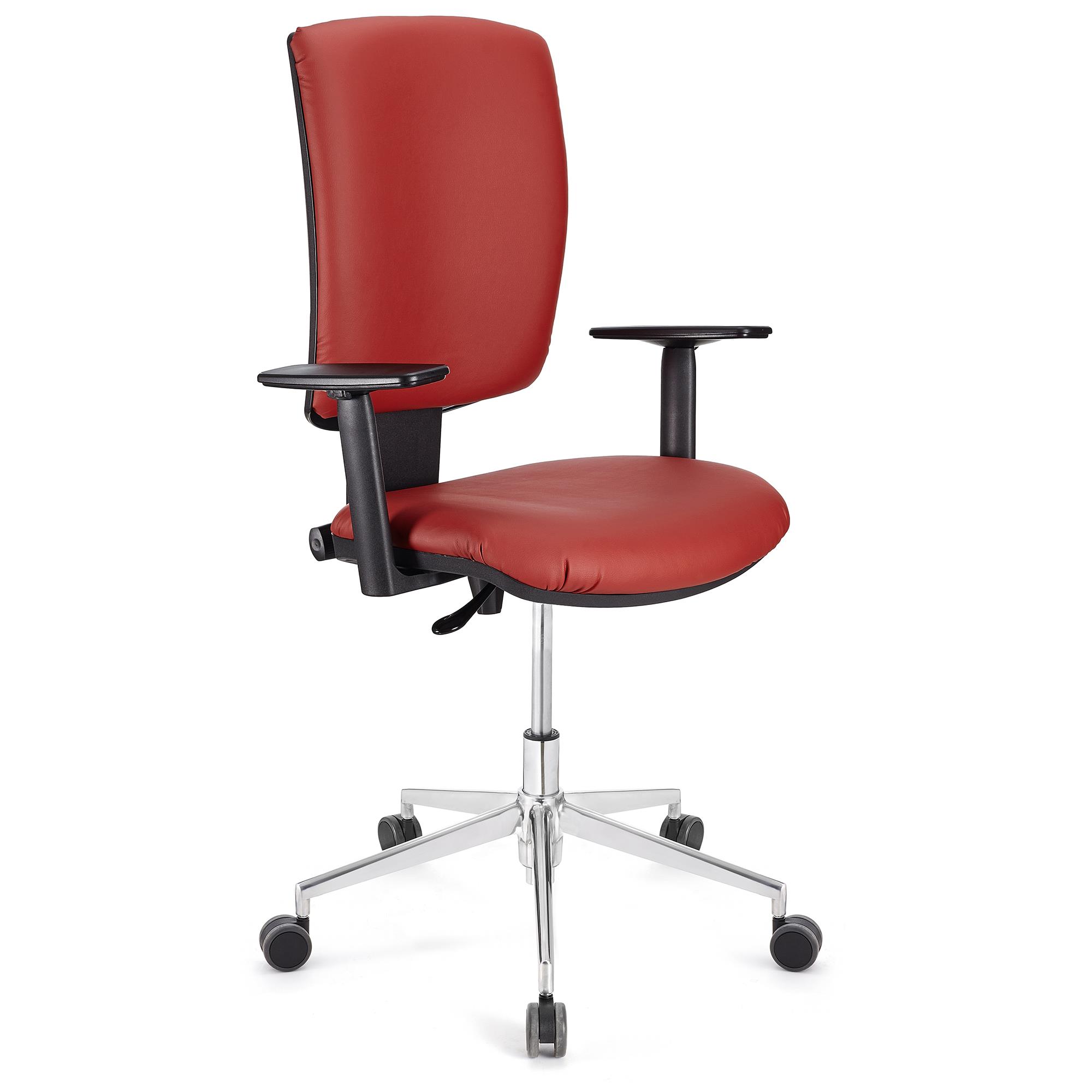 Bürostuhl ATLAS PRO LEDER, verstellbare Rücken- und Armlehnen, Metallfußkreuz, Farbe Rot