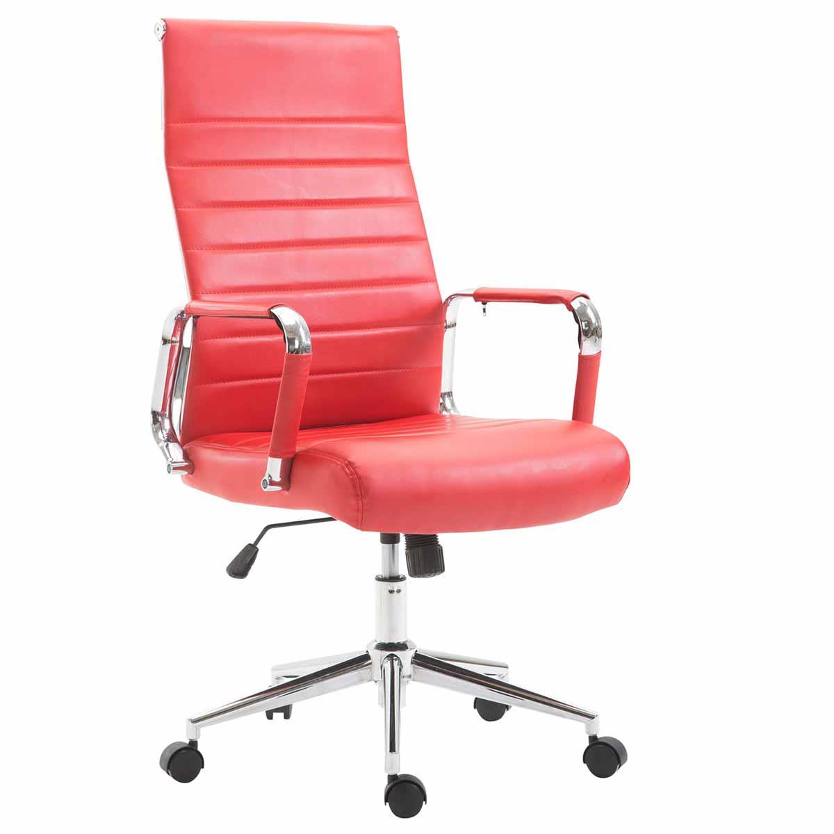 Bürostuhl KOLMU, Metallgestell, elegantes Design in Leder mit Quersteppung, Farbe Rot