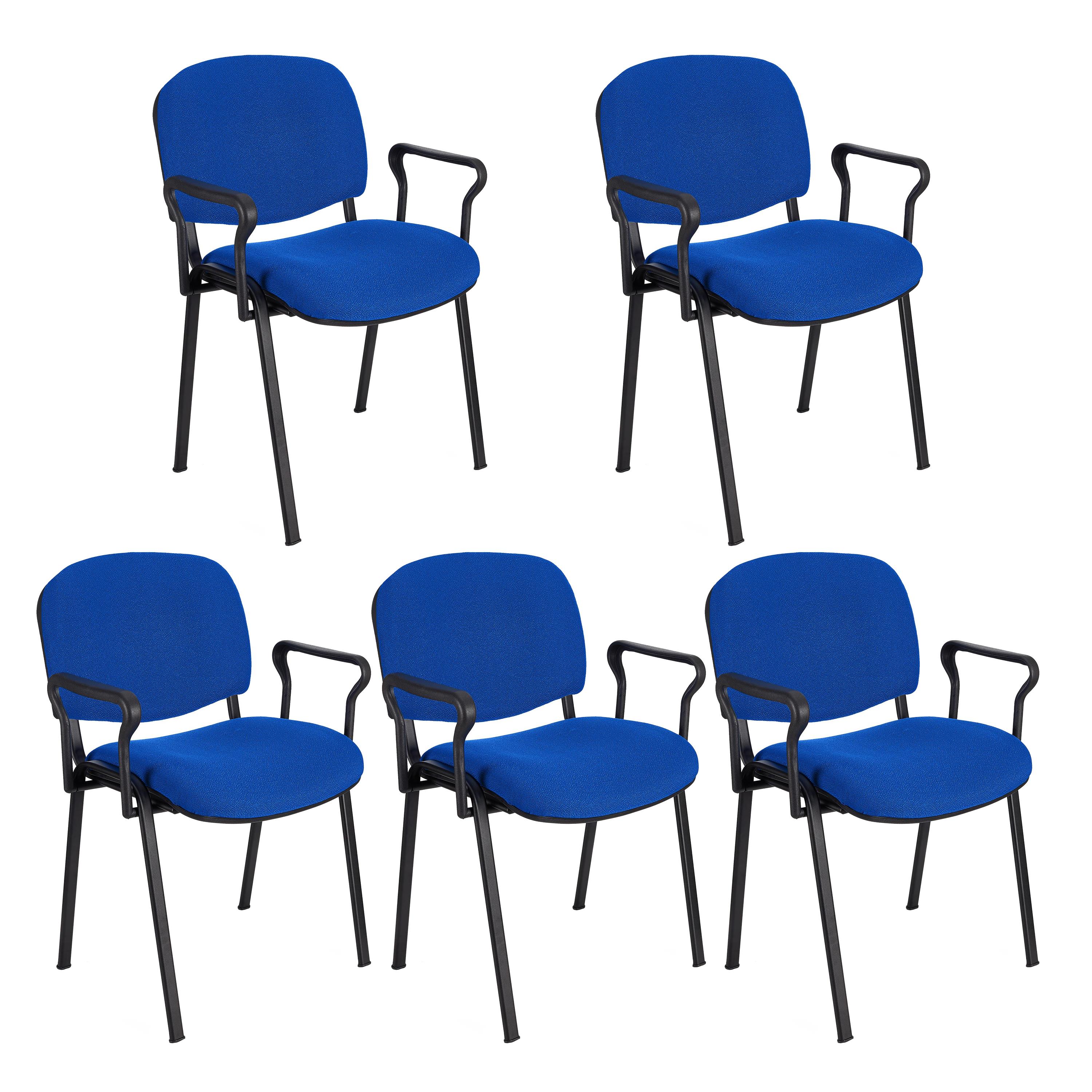 Im 5er-Set: Konferenzstuhl MOBY BASE STOFF mit Armlehnen, bequem und praktisch, schwarzes Gestell, Stoffbezug, Farbe Blau