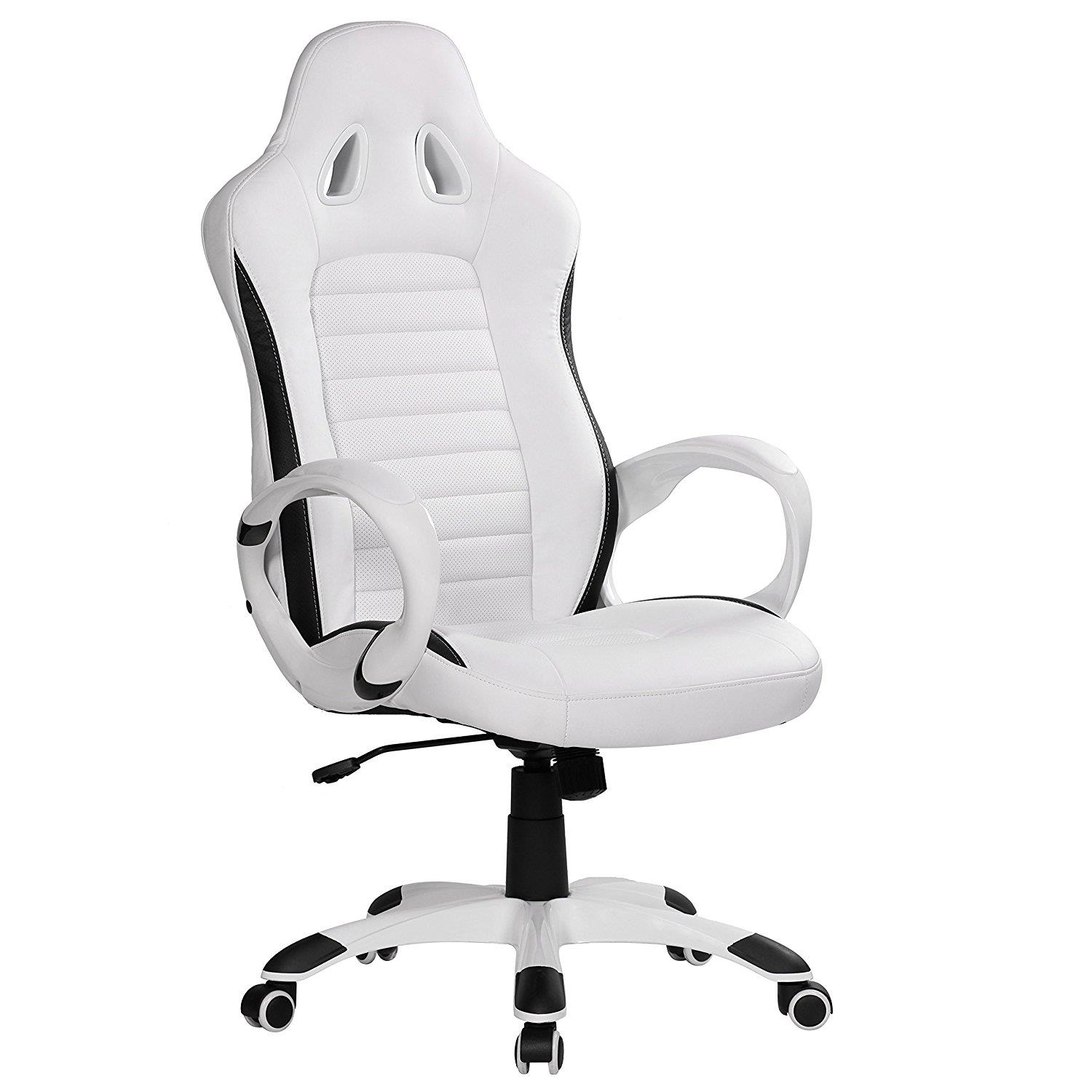 Gaming-Stuhl MUSAKU, exklusives Design mit Ziernähten, hohe Qualität, Leder, Farbe Weiß