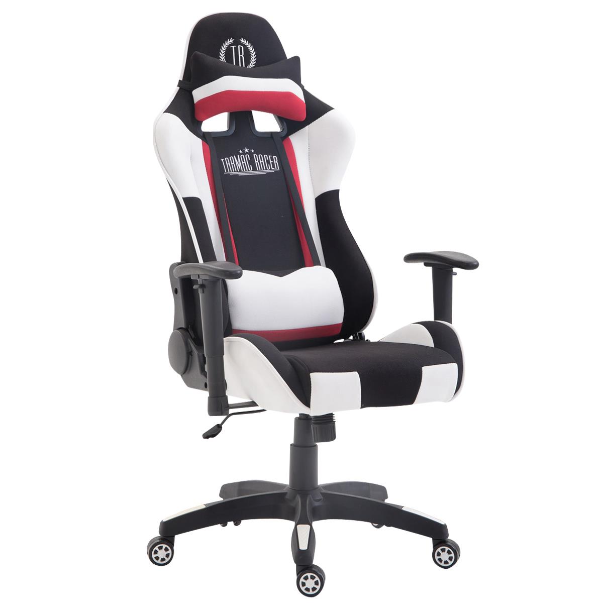 Gaming-Stuhl JEMEX STOFF, neigbare Rückenlehne, inkl. Kissen, Farbe Schwarz/Weiß