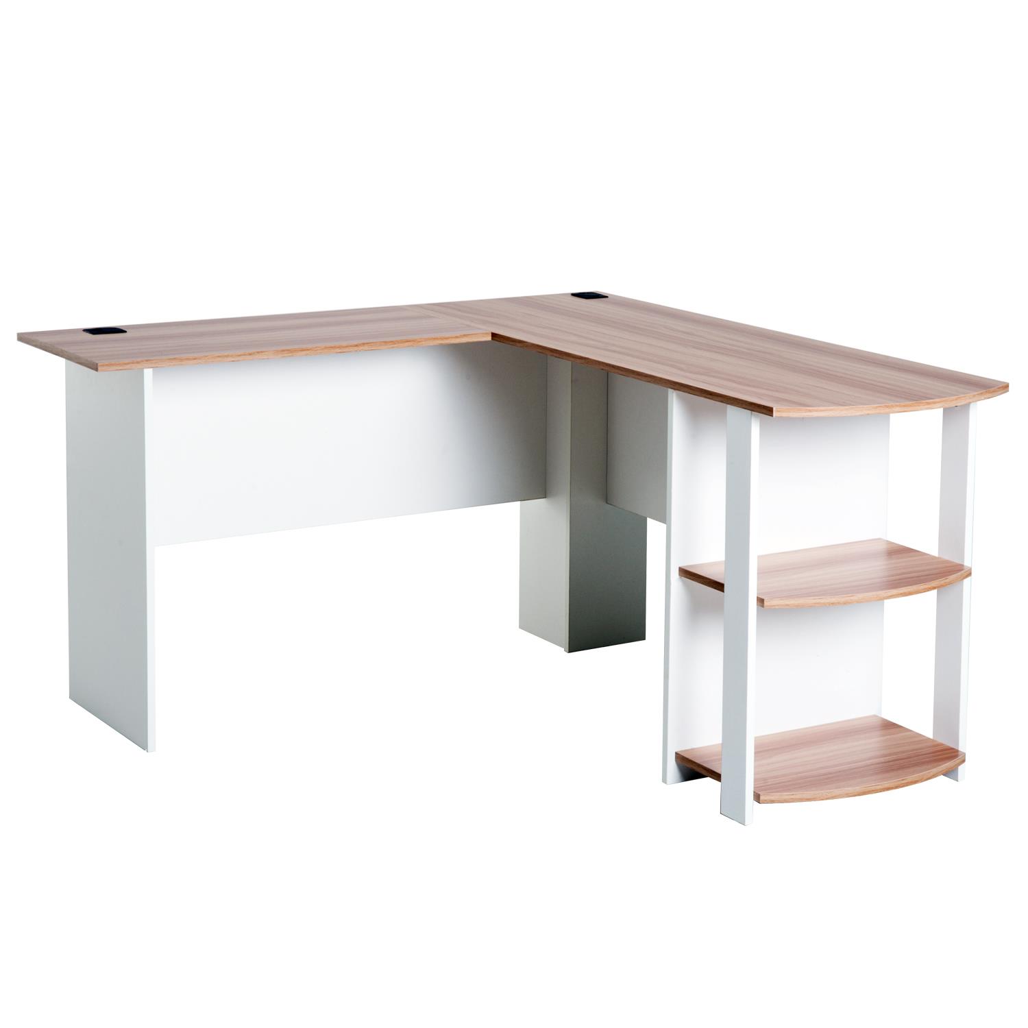 Computertisch DAVEN, 136x130x72 cm, mit Regalen, Holz, Farbe Weiß und Walnuß