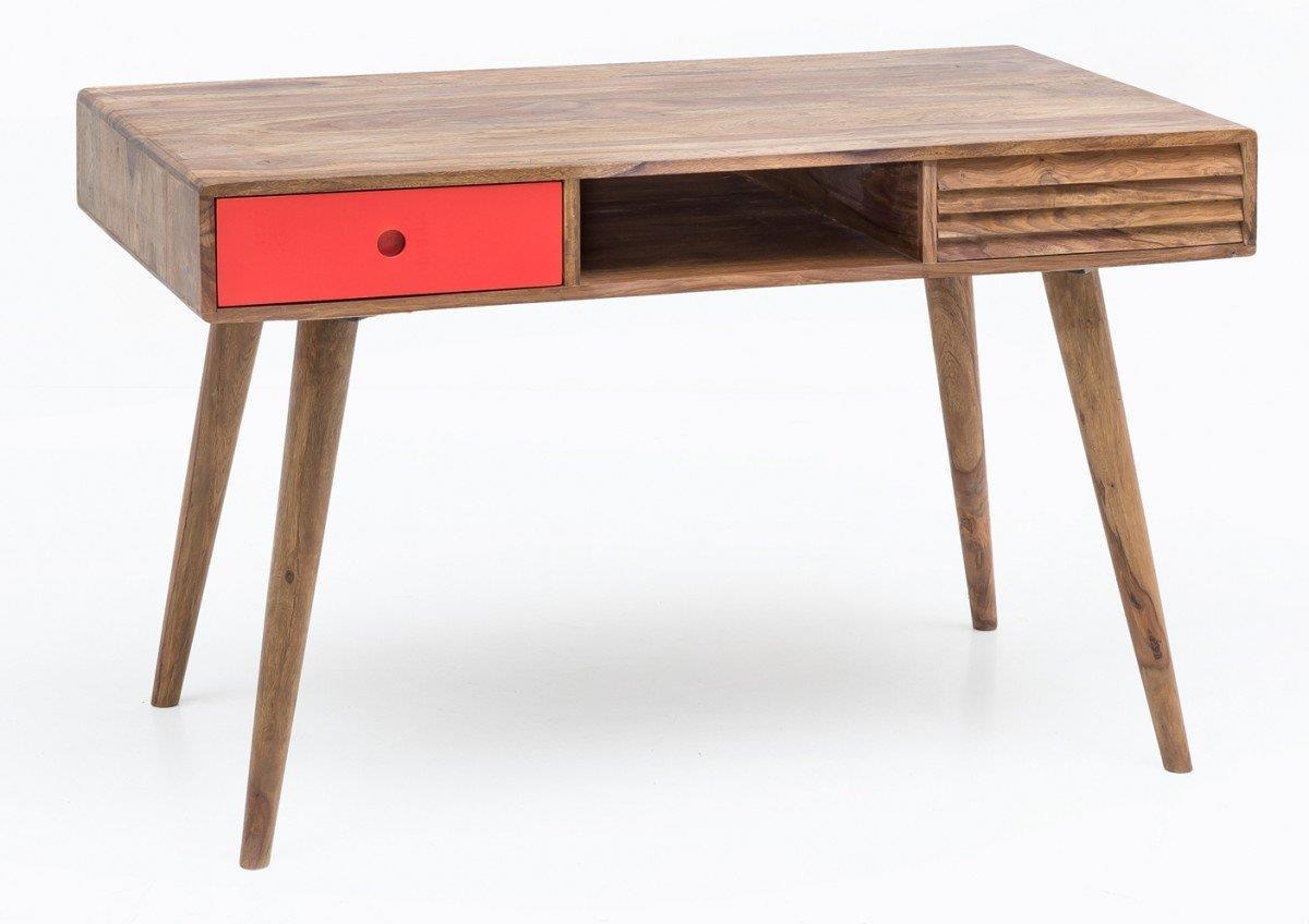 Schreibtisch PRAG, Ausmaß 117x60x75 cm, Holz, Farbe Eiche und Rot.