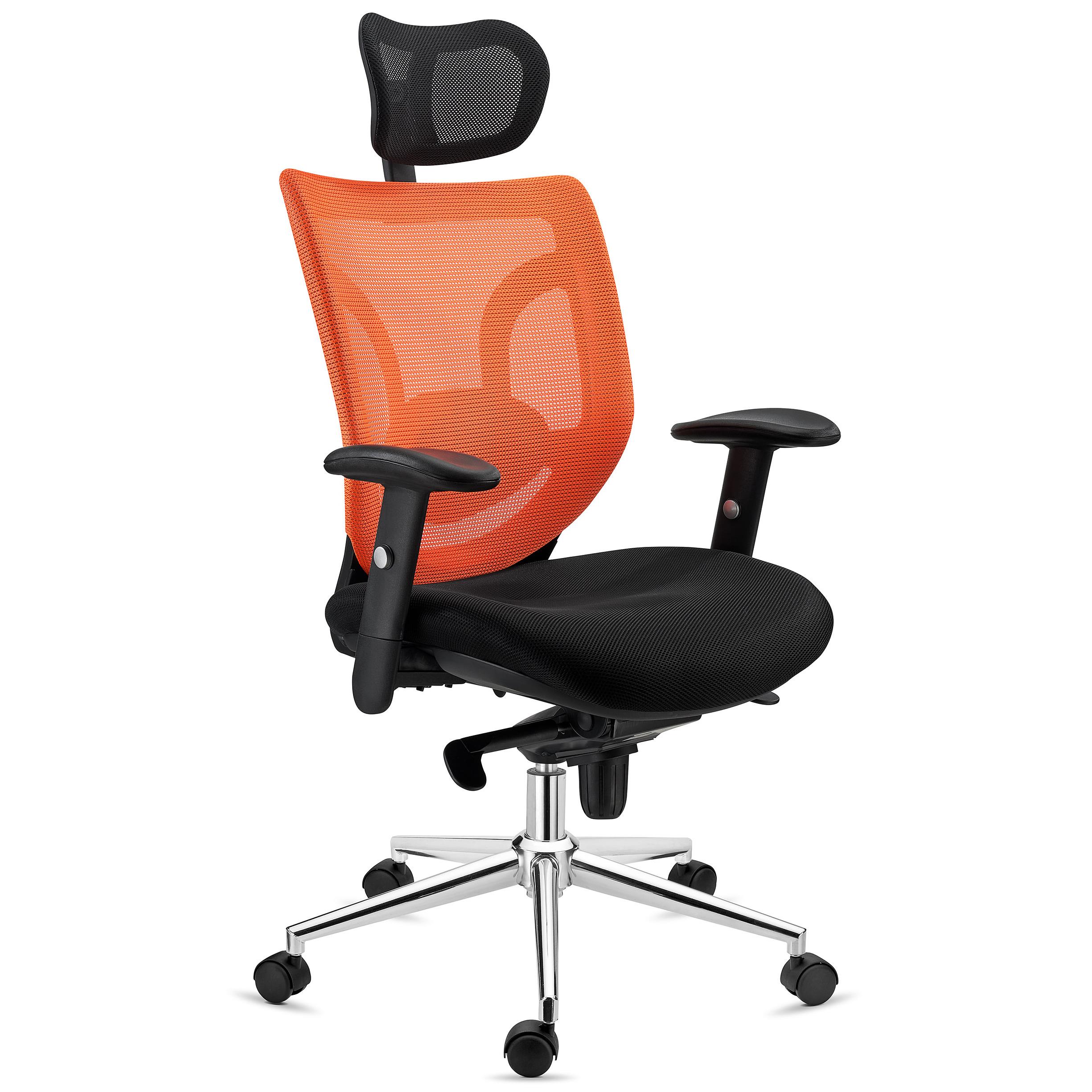 Ergonomischer Bürostuhl LAMBO, 8h-Nutzung , Kopfstütze, unglaubliche Lendenwirbelstütze, Farbe Orange
