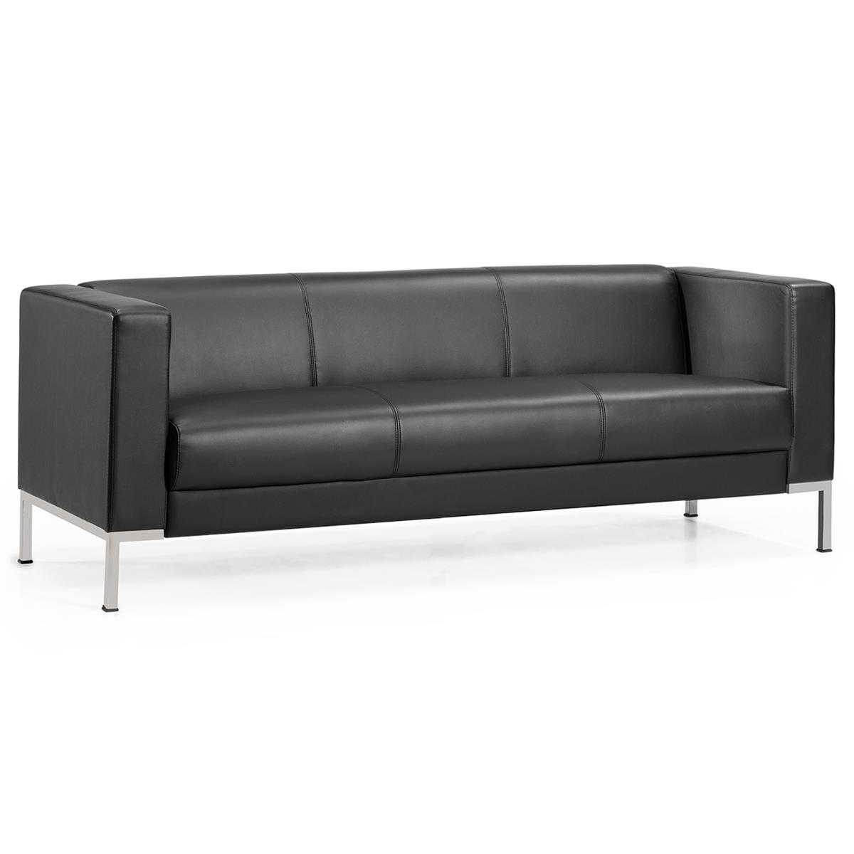 Bürosofa CARPIO, 3-Sitzer, Modernes Design, großer Komfort, Ökoleder, Farbe Schwarz