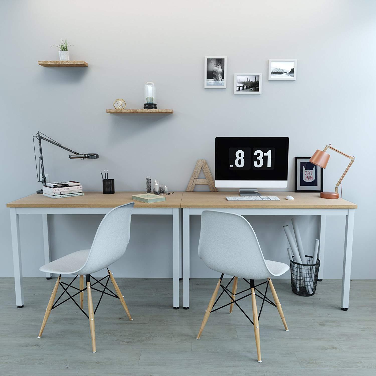 Bürotisch LISBETH, 120 x 60 x 76 cm, Metallgestell, Tischplatte aus Holz, Farbe Eiche und Weiß