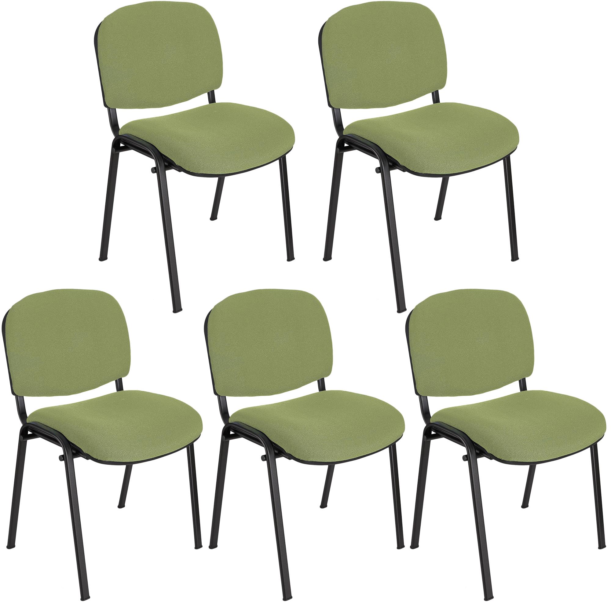 Im 5er-Set: Konferenzstuhl MOBY BASE mit schwarzen Stuhlbeinen, bequem und praktisch, stapelbar, Farbe Grün