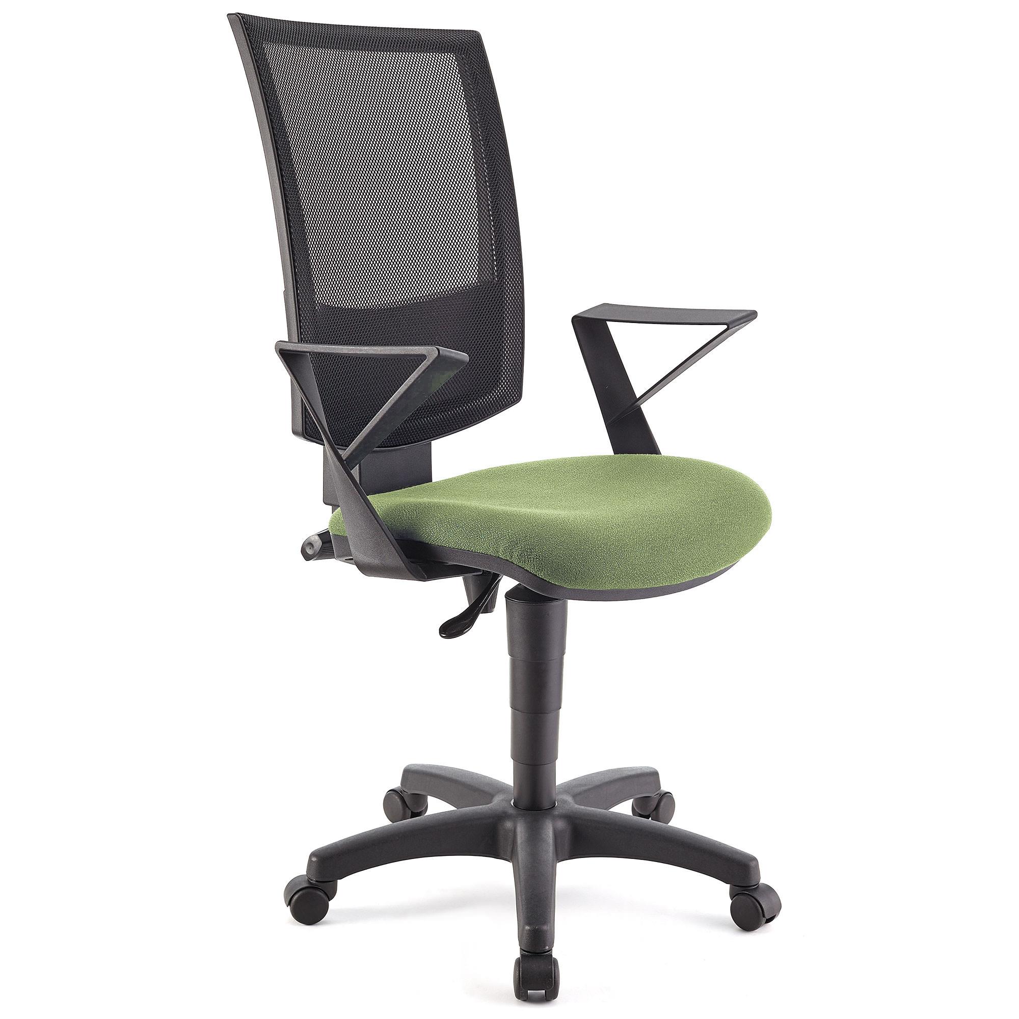 Bürostuhl PANDORA mit Armlehnen, Rückenlehne mit Netzbezug, dicke Polsterung, Farbe Grün