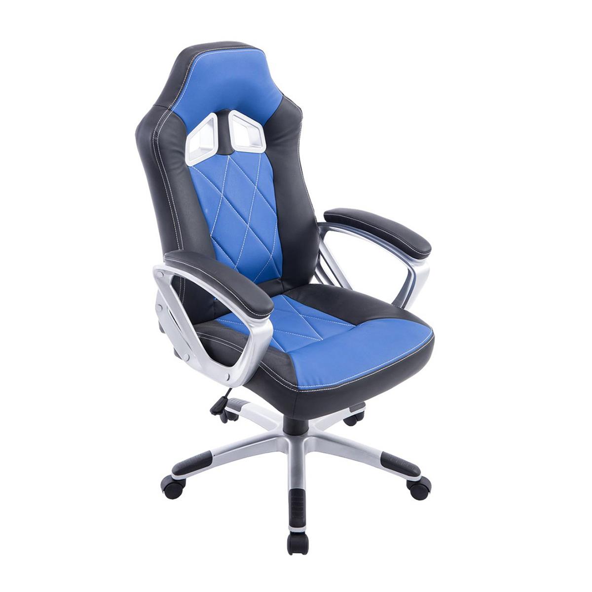 Gaming-Stuhl SAINZ, sportliches Design, dicke Polsterung, Lederbezug, Farbe Schwarz / Blau