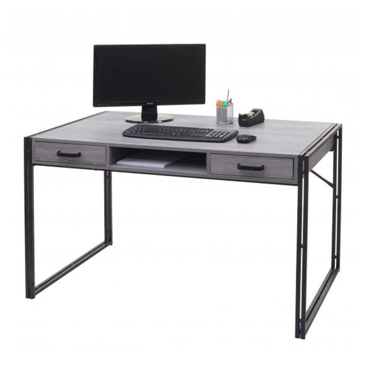 Schreibtisch OLAF, 121 x 70 x 75 cm, Industriedesign mit Metalltischbeinen, Holz, Farbe Grau