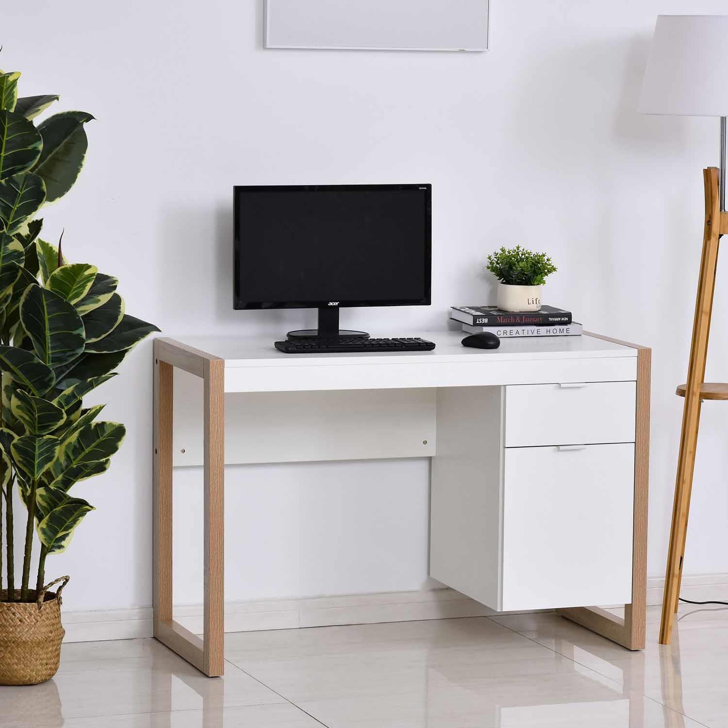 Schreibtisch LAGE, Exklusives Design, 112,5x50x75,5cm, Holz, Farbe Weiß