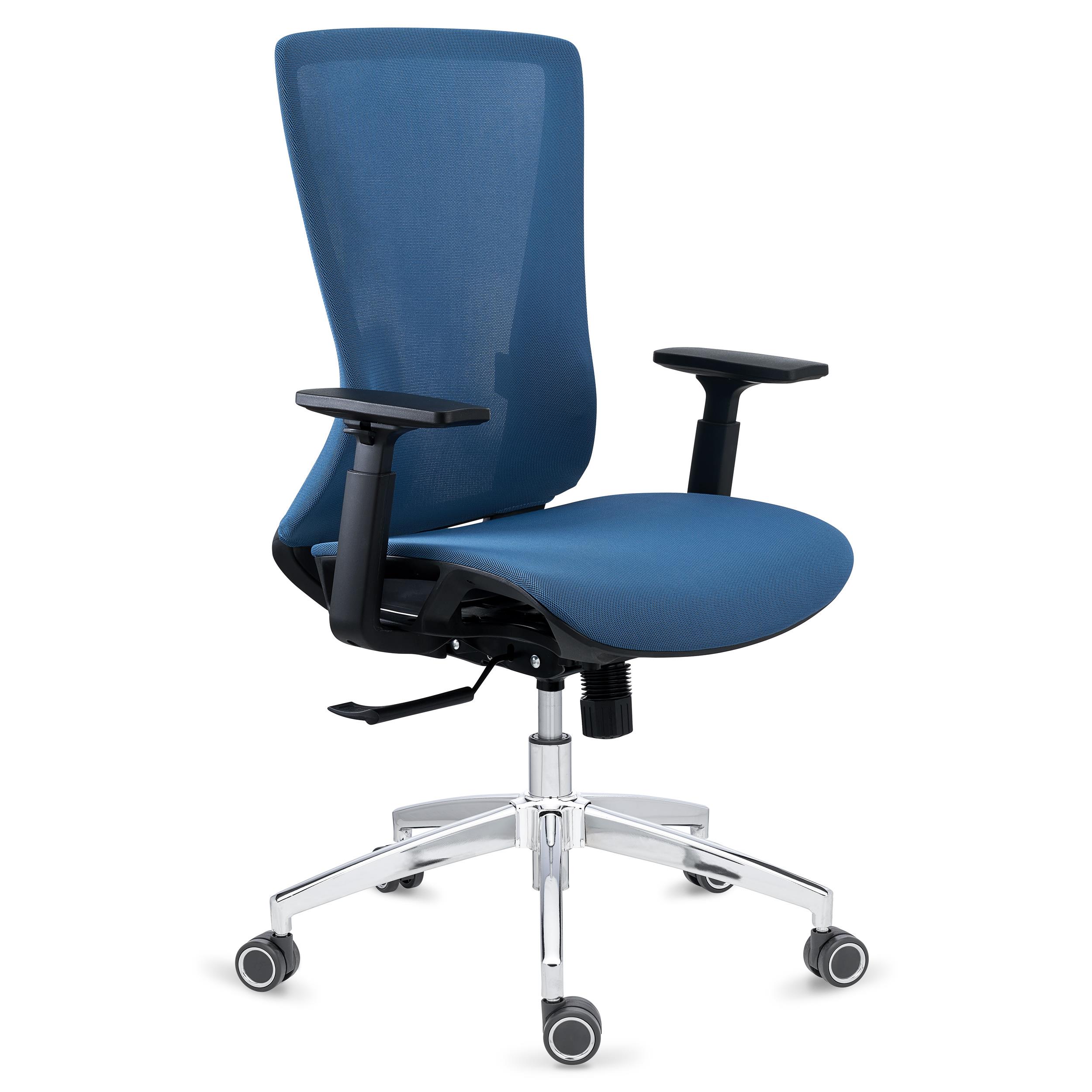 Ergonomischer Bürostuhl EVANS für 8h-Nutzung, elegantes Design mit Metallfußkreuz, Farbe Blau