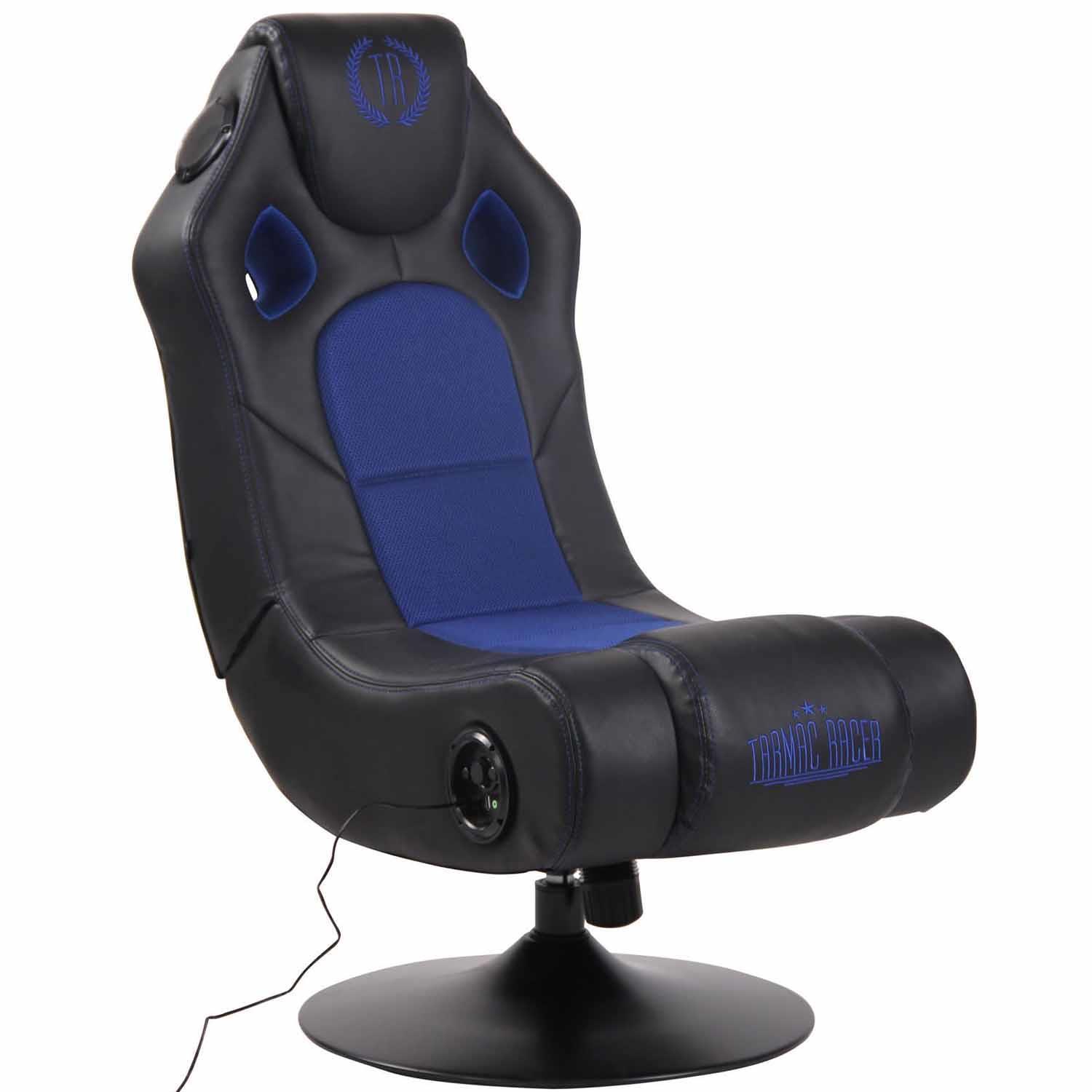 Gaming-Stuhl TAUKEN mit integriertem Soundsystem, Kunstleder und Netz, Farbe Schwarz/Blau