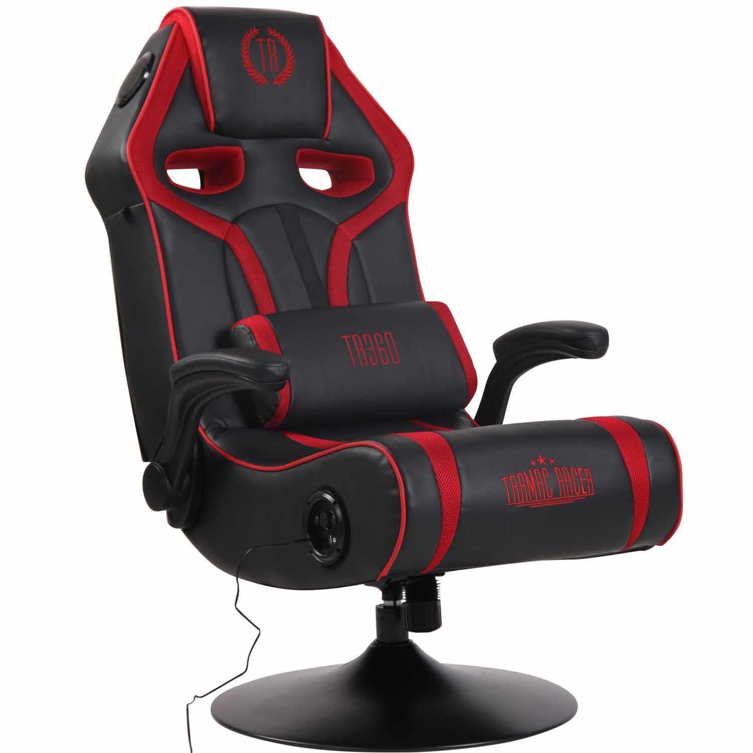 Gaming-Stuhl TAUKEN PRO mit integriertem Soundsystem, Armlehnen, Kunstleder und Netz, Farbe Schwarz/Rot